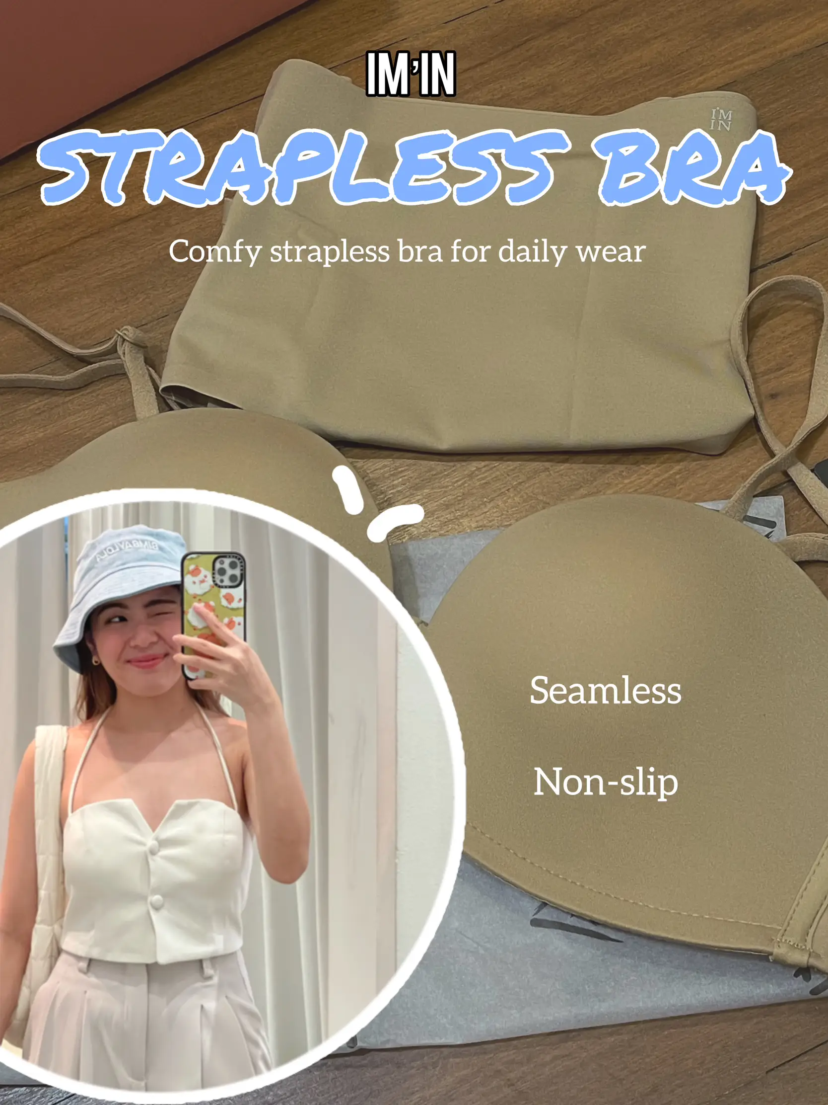 5th Gen! Lace 100% Non-Slip Strapless Wireless Bra in Strawberry Cream
