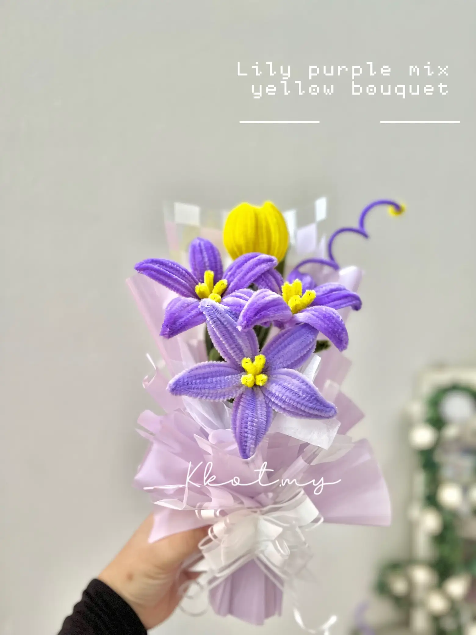 For purple flower lover, pipe cleaner purple tulip and lily bouquet #, flowers bouquet