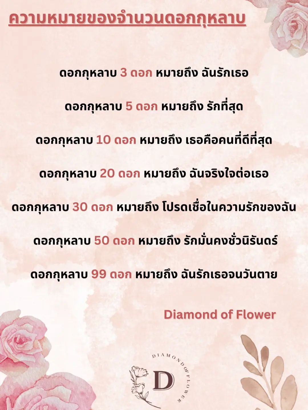 จำนวนดอกกุหลาบ.. สื่อความหมาย 🌹 | แกลเลอรีที่โพสต์โดย Diamondofflower ...