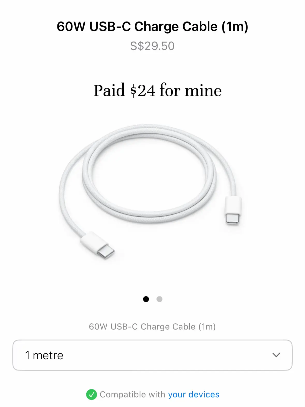 60W USB-C Charge Cable (1 m) - Apple