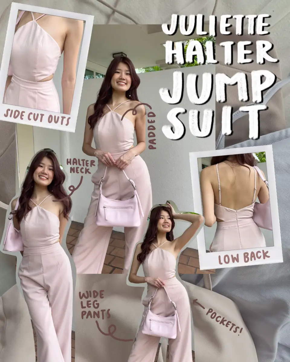 Juliette Halterneck Padded Jumpsuit in Cream Pink