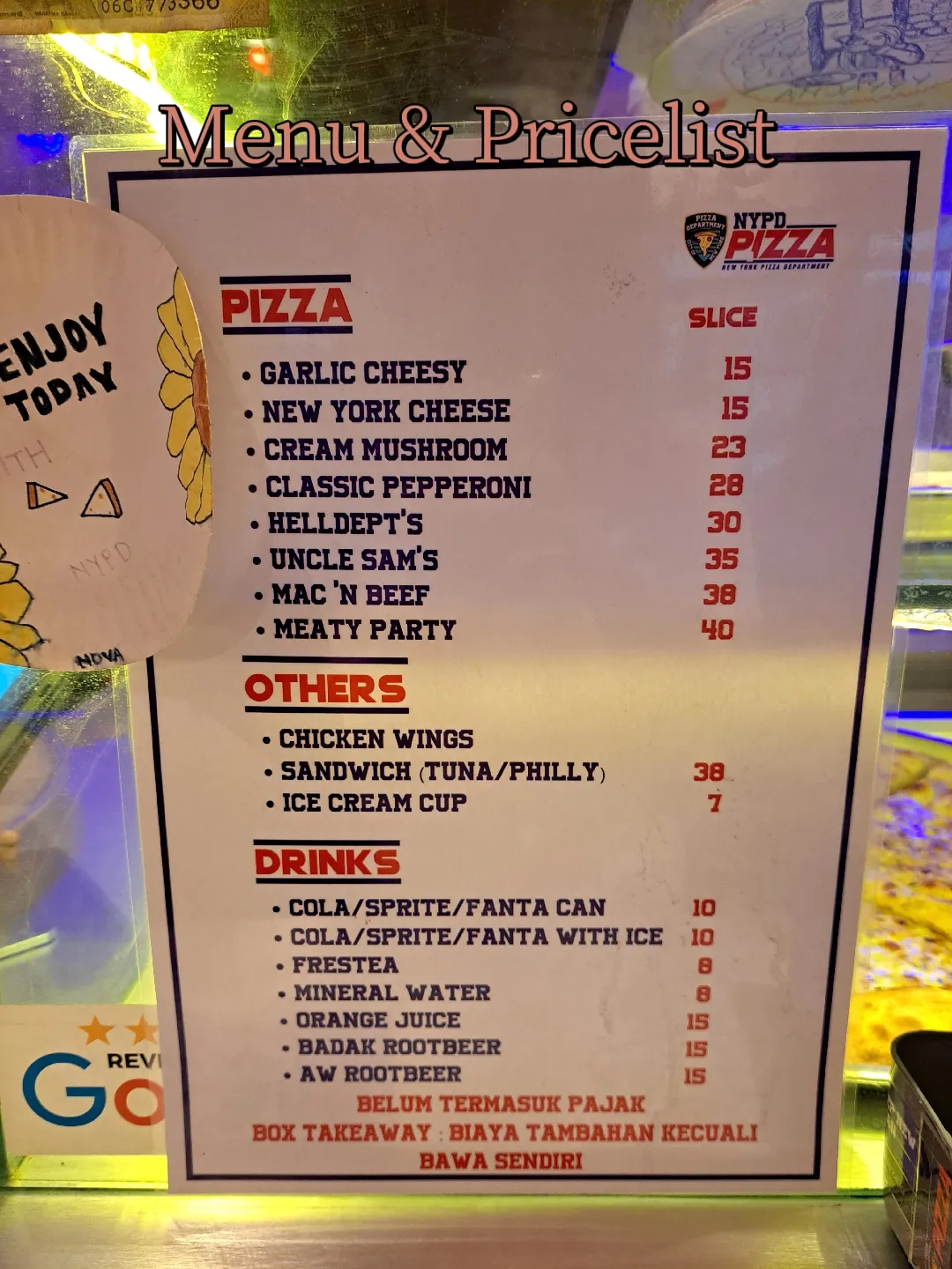 Nypd deals pizza menu