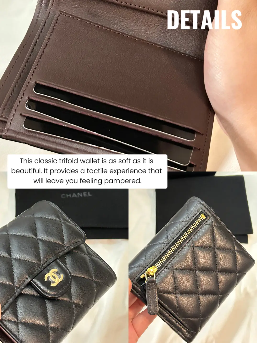 Chanel Vintage Brown Caviar Tri-Fold Wallet