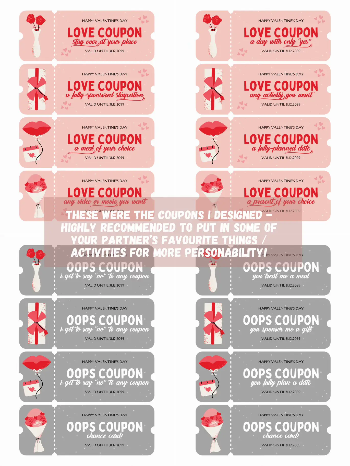 Love Coupons, 24 Printable Coupons, Valentine Printable, Downloadable  Gifts, Instant Download, Gift for Her, Gift for Him, Valentine's Day -   Singapore
