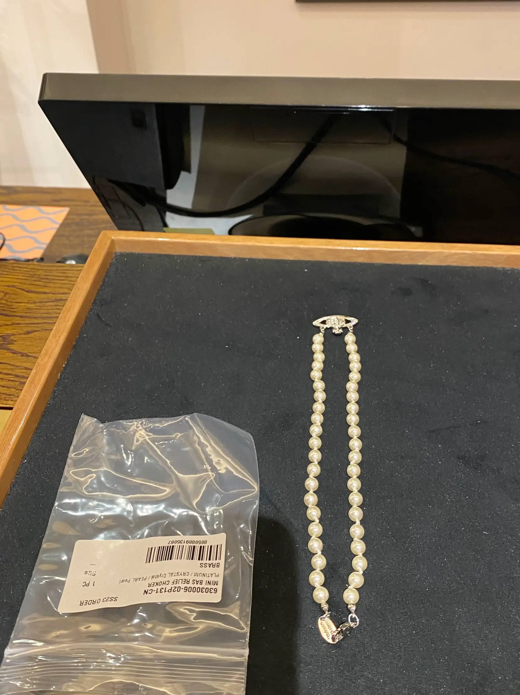 Mini Bas Relief Pearl Choker in platinum-crystal-pearl