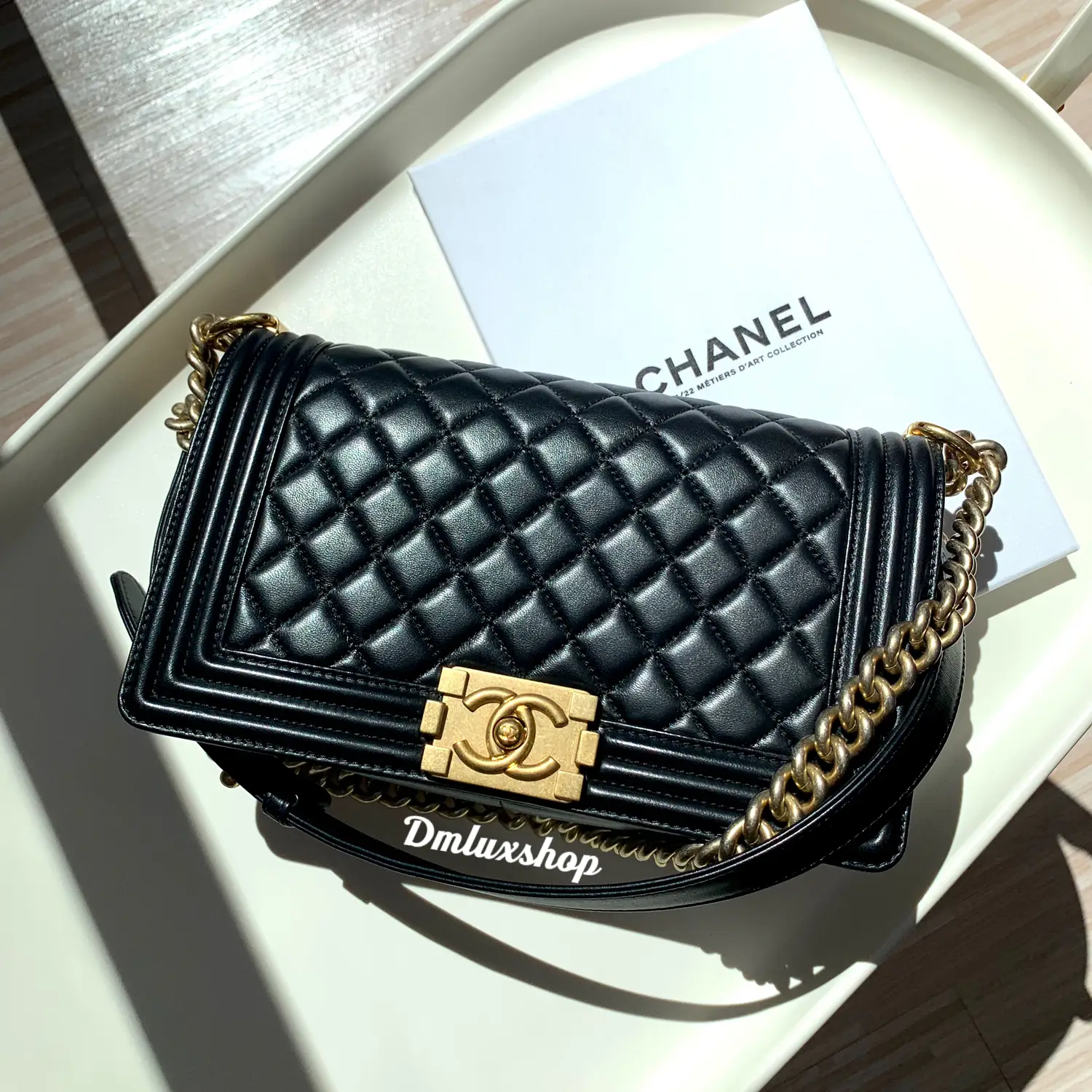 $7000 Chanel Classic Black Patent Calf Leather Chevron Le Boy New