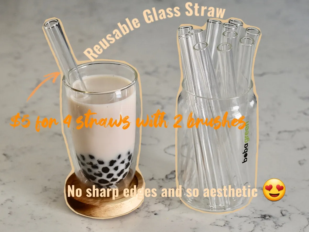 $5 for 4🧋Boba Reusable Glass Straws + 2 Brushes, Gallery posted by  pov._.daily