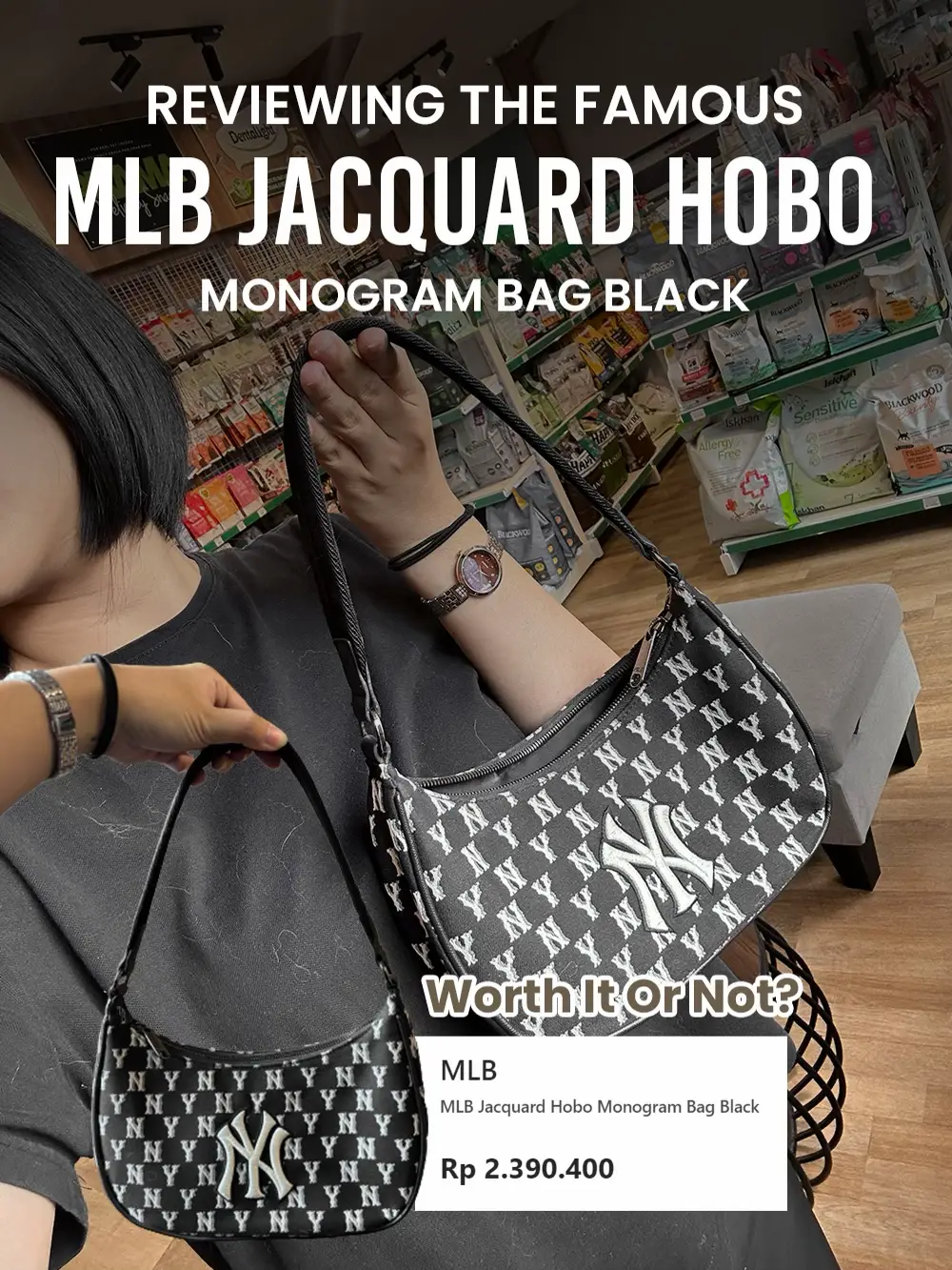 REVIEW MLB JACQUARD HOBO MONOGRAM BLACK BAG