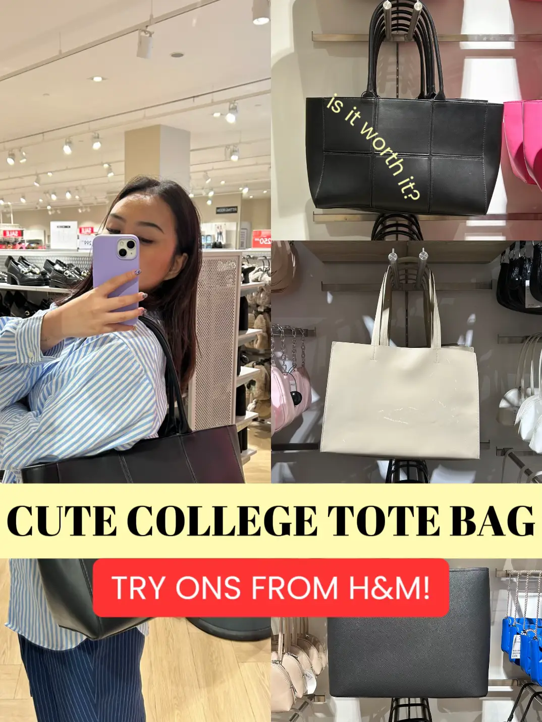 CUTE COLLEGE TOTE BAG TRY ONS FROM H&M! Galeri disiarkan oleh Karin Dennisha Lemon8