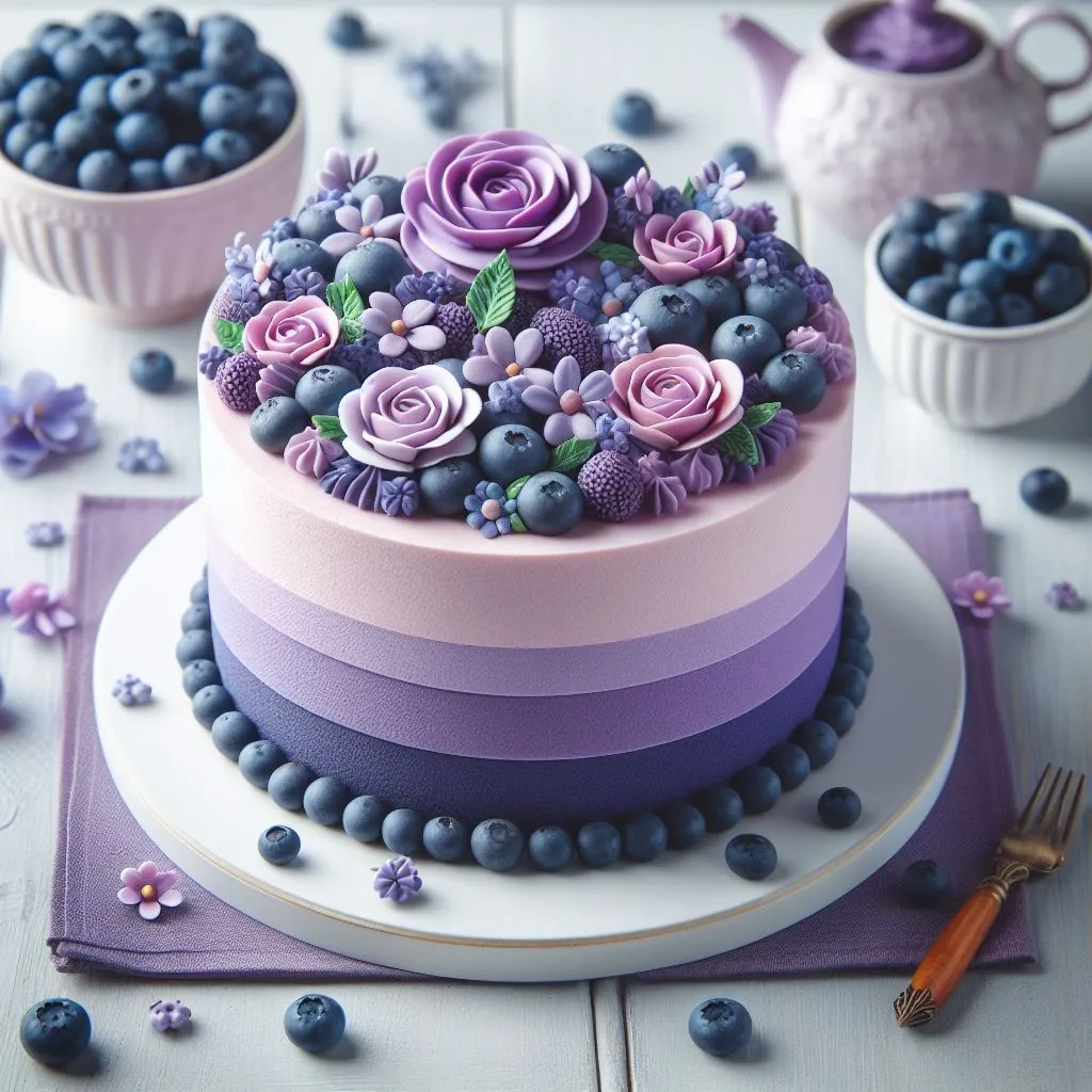 🎂🍰 Cake color violet have blueberry on table 🫐🟣 แกลเลอรีที่โพสต์โดย