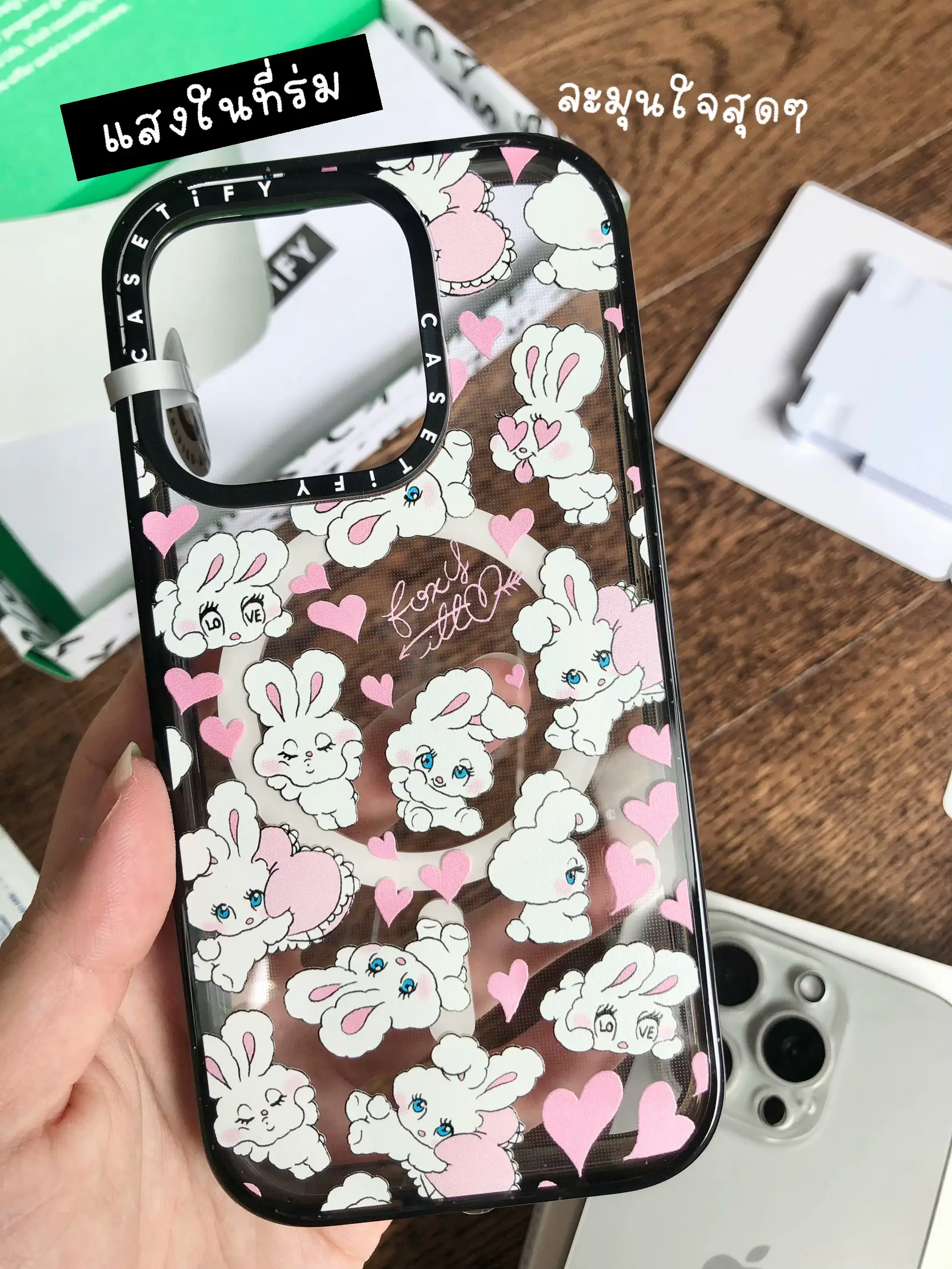 🌟クチコミCasetify x foxy🐰🎀ピンクハートバニー若いケース