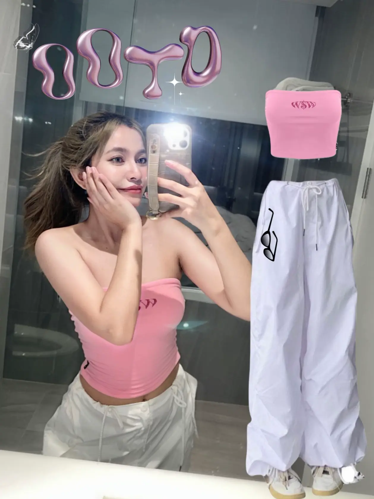 Vintage Smile Y2k Crop top - Pink