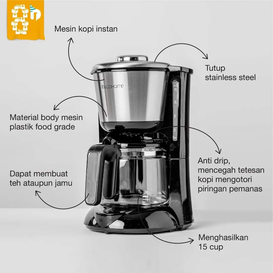 Ecohome Coffee Maker ECM-333 Low Watt Mesin Pembuat Kopi Dan Teh