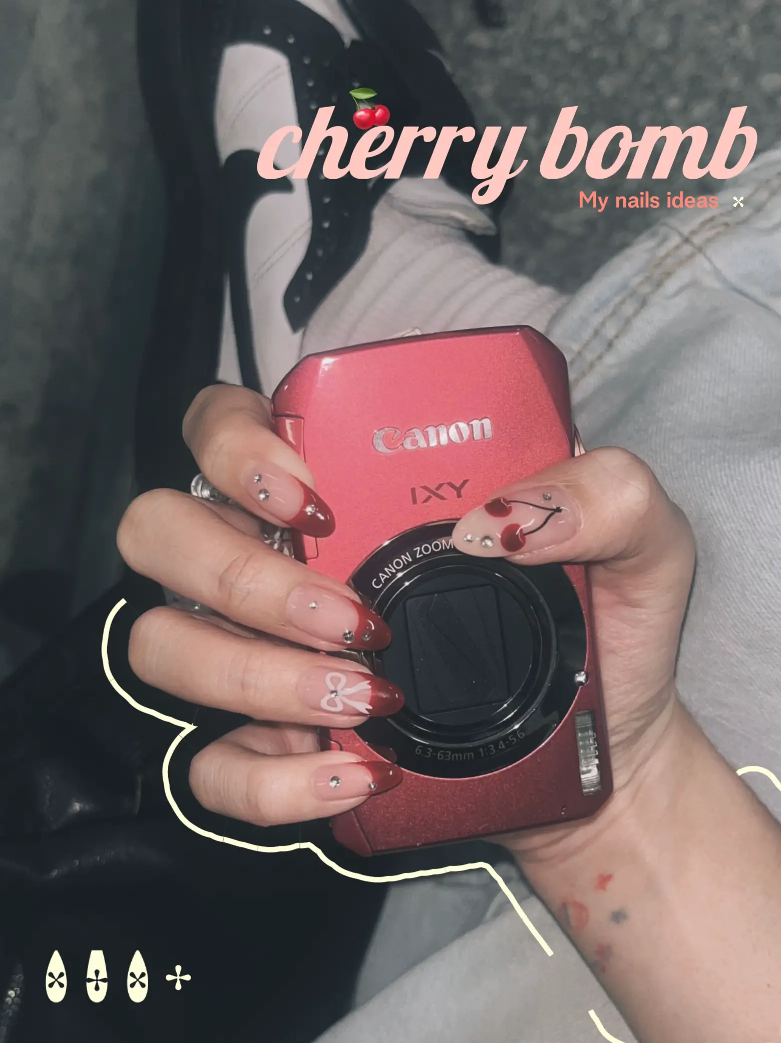 cherry bomb : nails ideas 🍒🎀 | แกลเลอรีที่โพสต์โดย ‎⋆𐙚₊˚ 𝑚𝑒𝑙𝑙𝑒𝑡 ⊹♡ | Lemon8