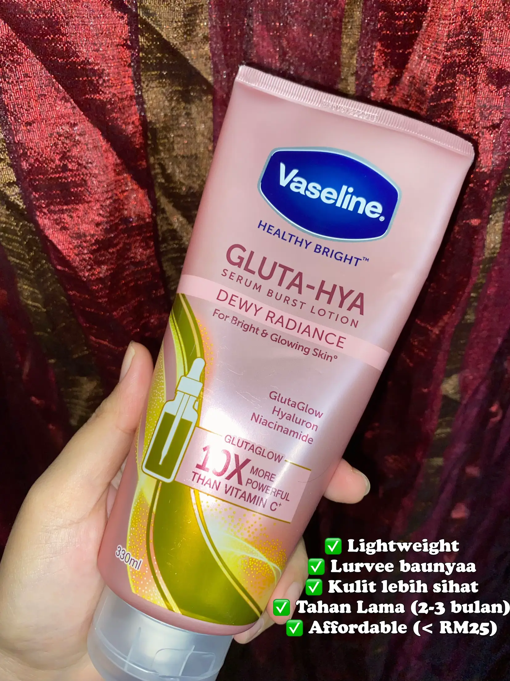  Vaseline Gluta - Hya Dewy Radiance Serum Burst Body Lotion,  Size 300ml (Pack Of 1), white, 10.14 Fl Oz : Beauty & Personal Care