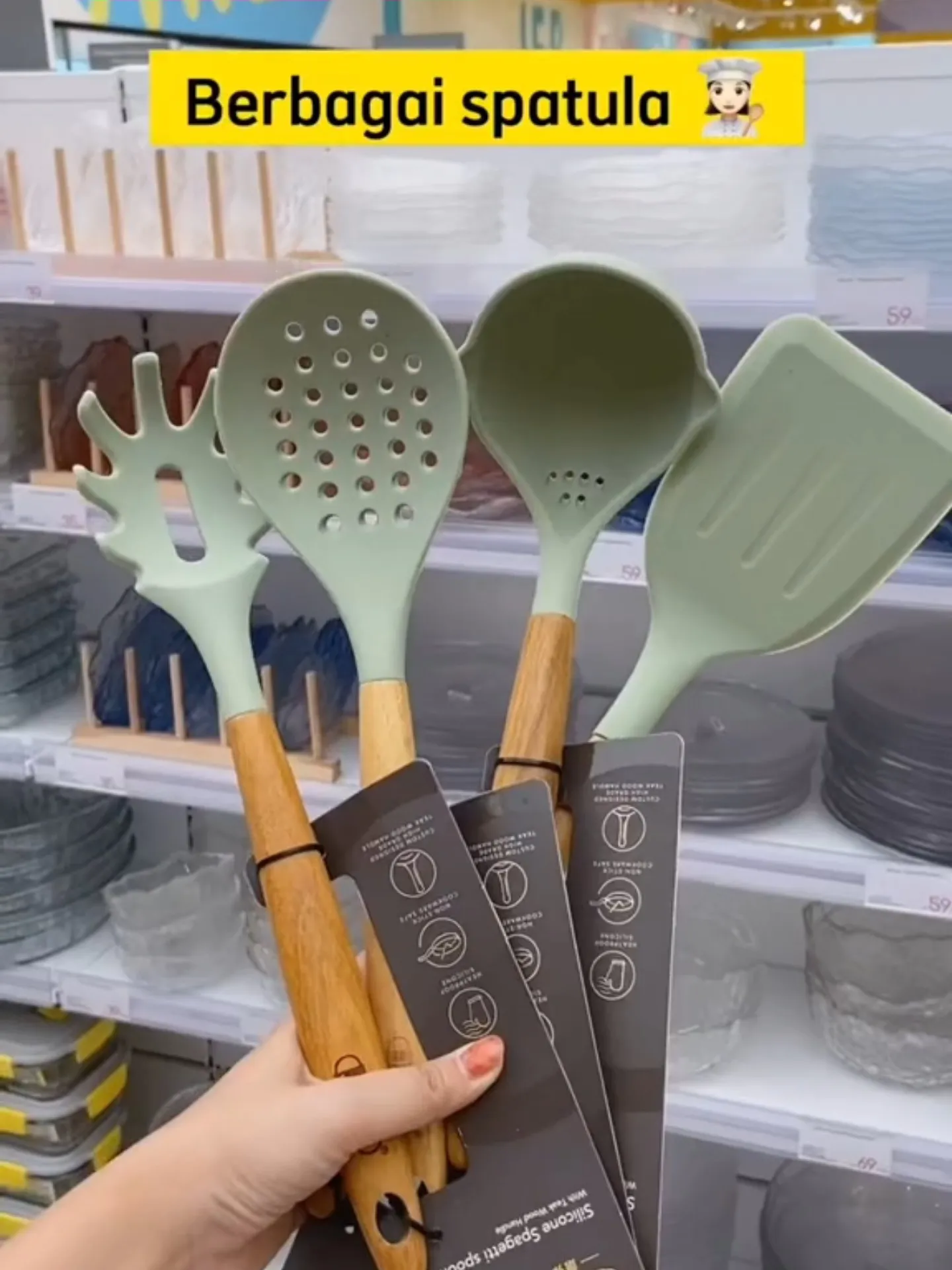 Beautiful Set of 2 Silicone Mini Spatulas in Sage Green by Drew Barrymore 