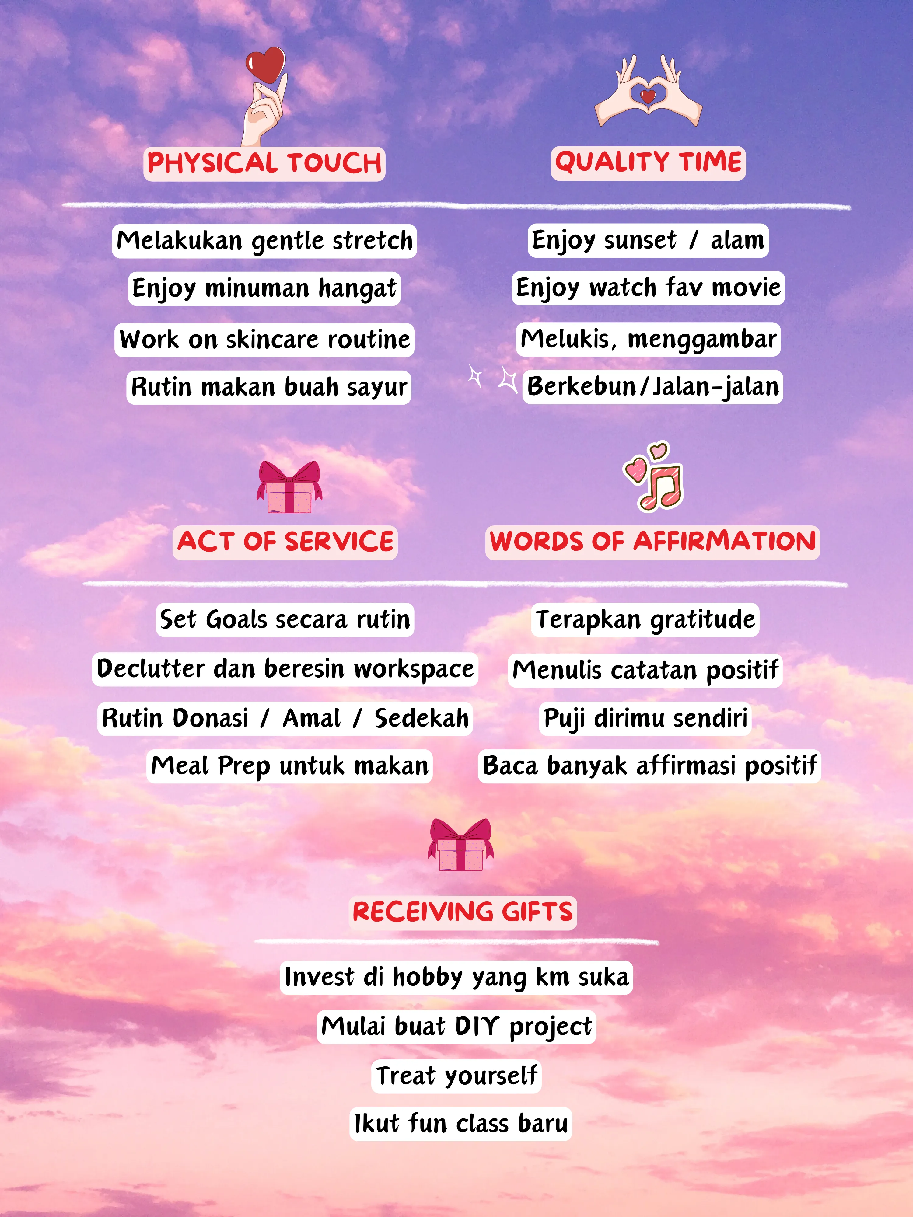CEK SELF-LOVE LANGUAGE KAMU YOKKK! 💖🤫 | Galeri diposting oleh LEN | Lemon8