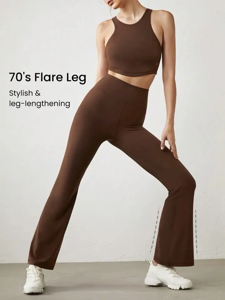 QWANG Flare Leggings, Crossover Yoga Pants with Tummy Control