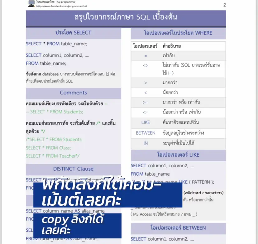 แจก‼️สรุปไวยากรณ์ภาษา SQL เบื้องต้น | แกลเลอรีที่โพสต์โดย Chinchutha Cb ...