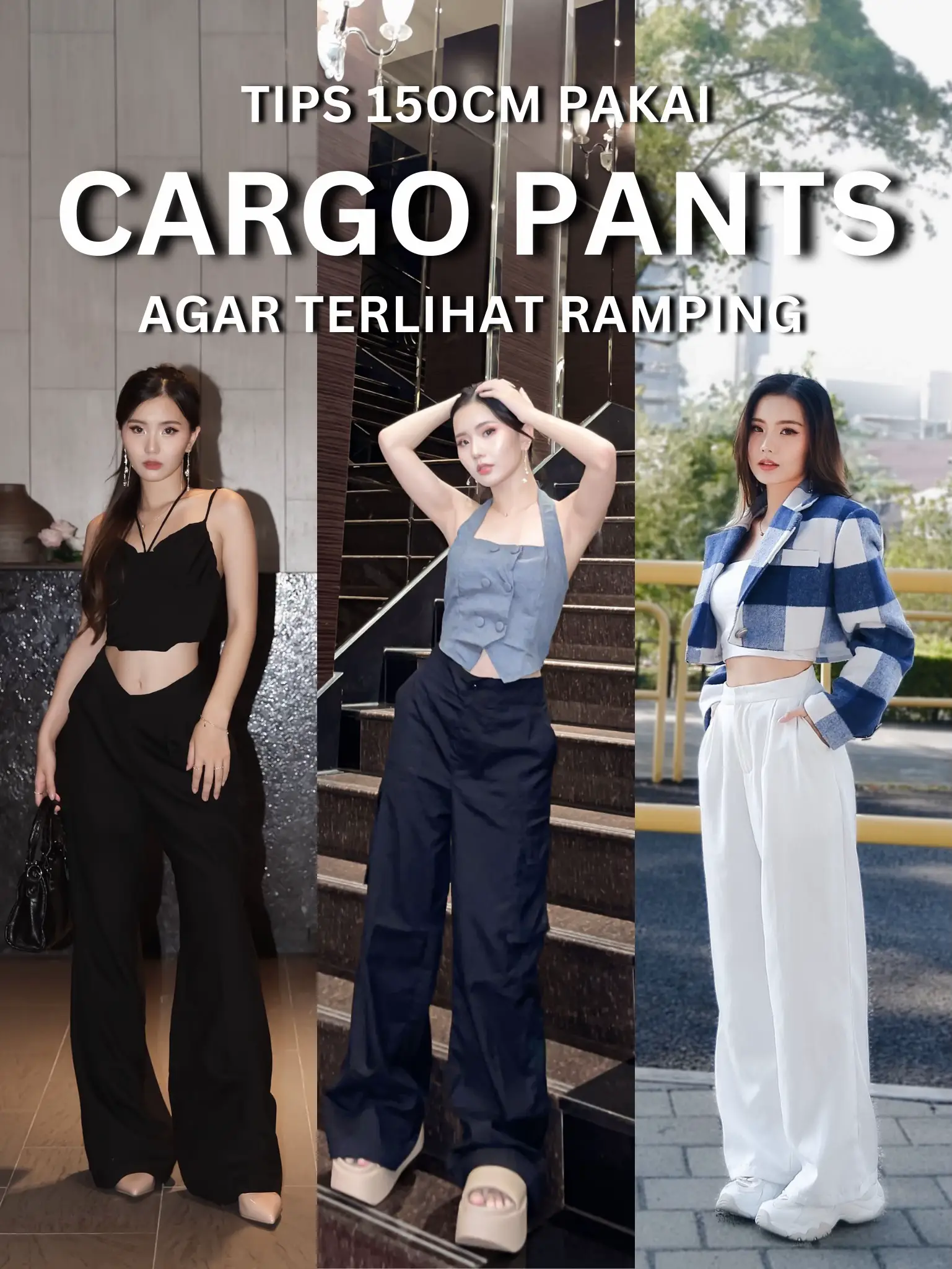 Ready Stock )Long Palazzo Cargo 6 Pocket Solid Denim Jeans New Design untuk  Perempuan women's palazzo