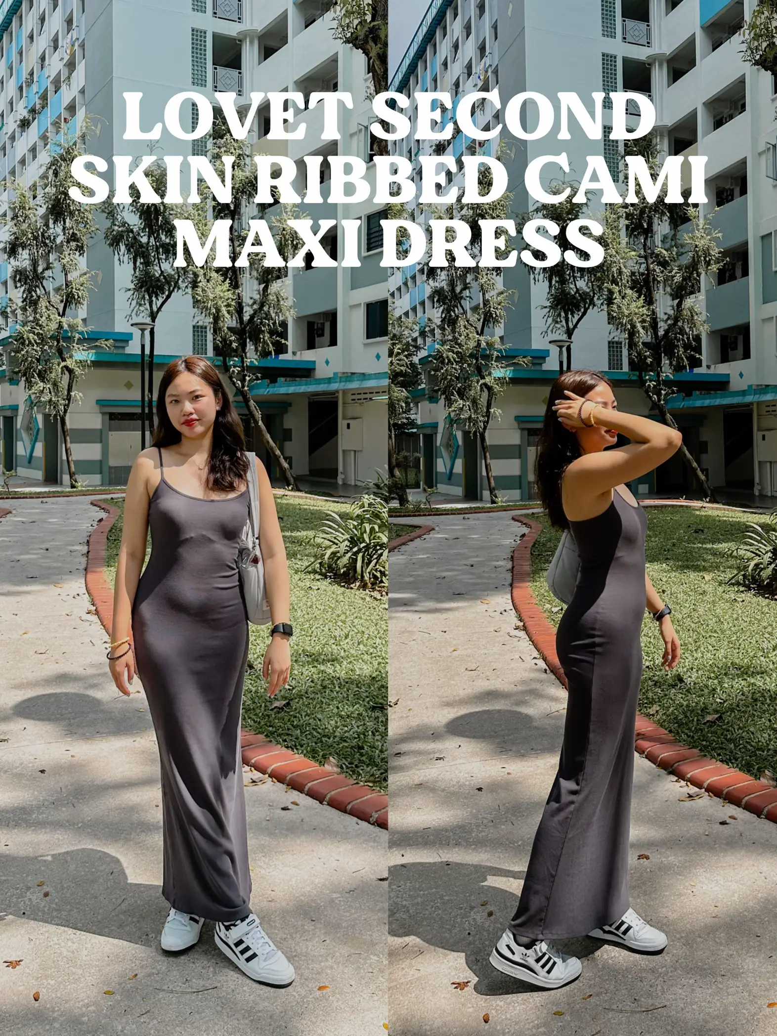 SECOND SKIN RIBBED CAMI MAXI DRESS (BLACK)