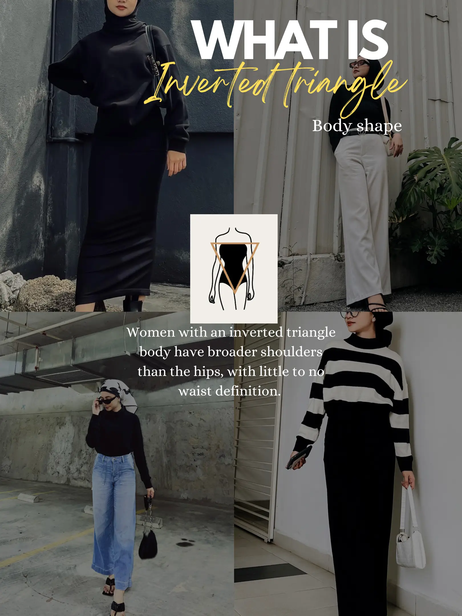 Body Shape Ultimate Guide - Part 3 = INVERTED TRIANGLE SHAPE - Magnifique  Bru…  Inverted triangle outfits, Triangle body shape fashion, Triangle  body shape outfits