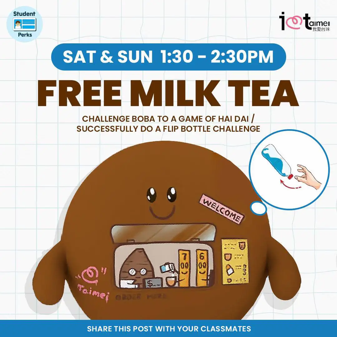 FREE Milk Tea by ilovetaimei | Gallery posted by ShiokEats | Lemon8