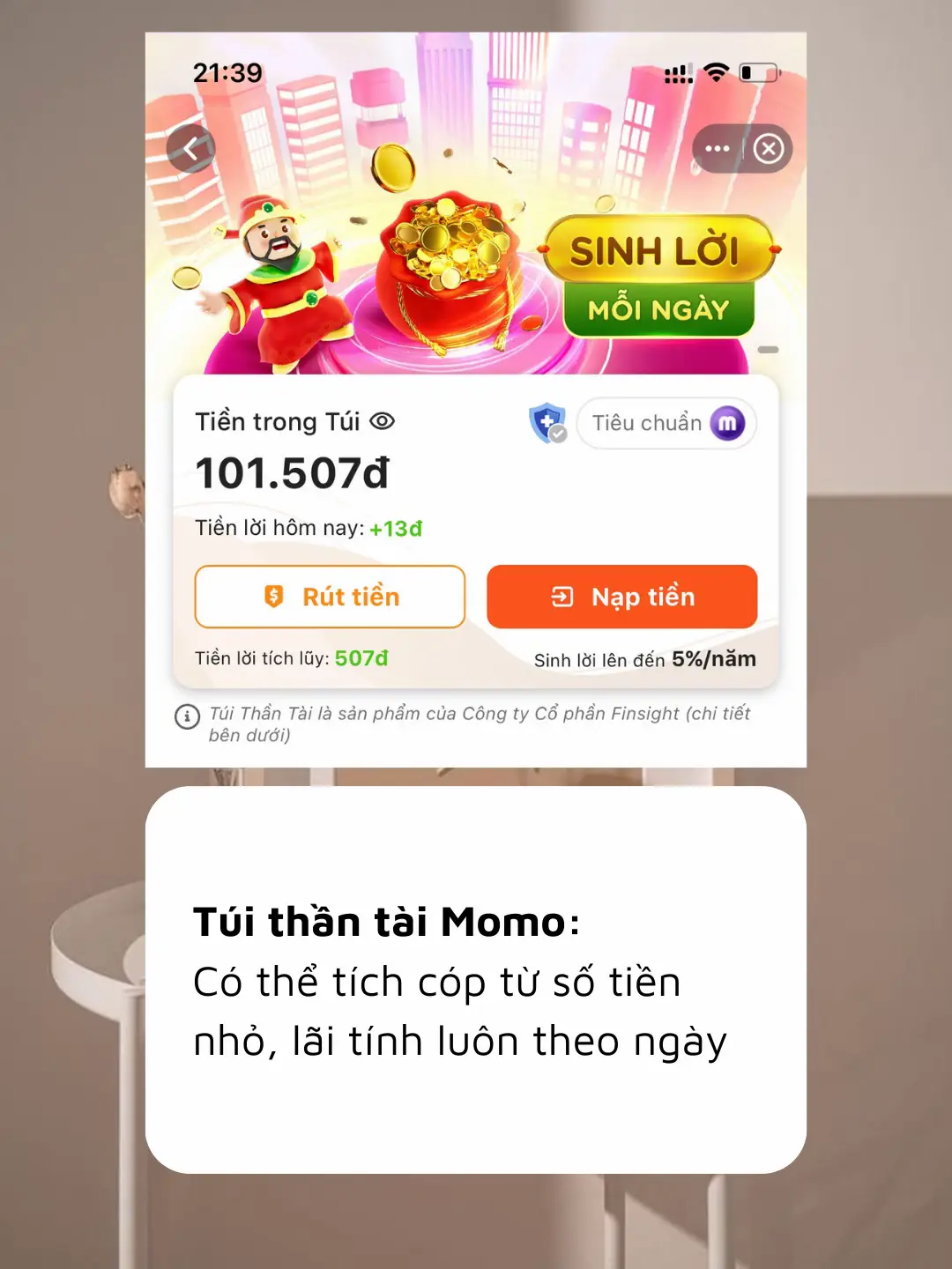 Hạn mức gửi và rút tiền từ Túi Thần Tài MoMo