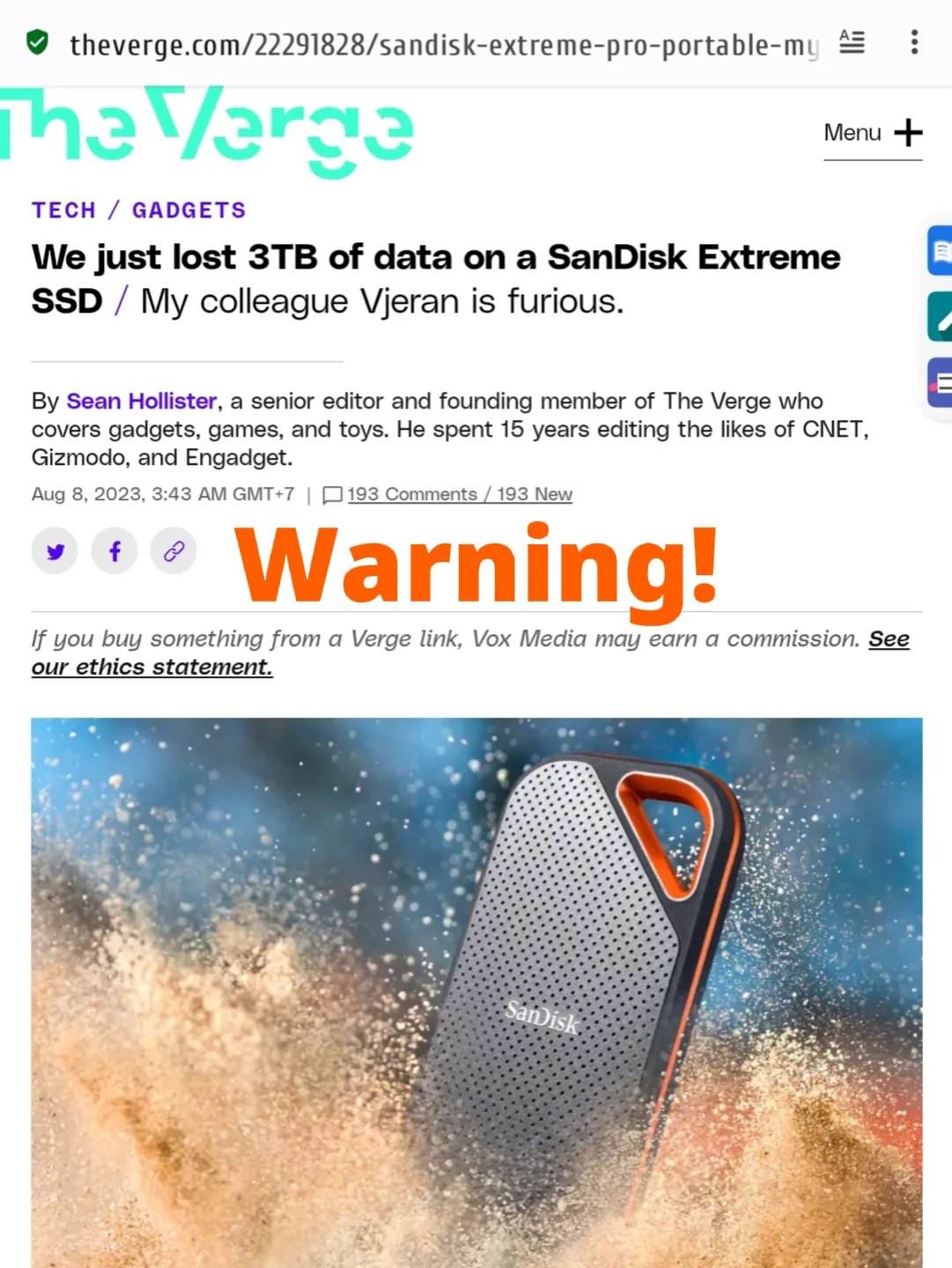 We just lost 3TB of data on a SanDisk Extreme SSD - The Verge
