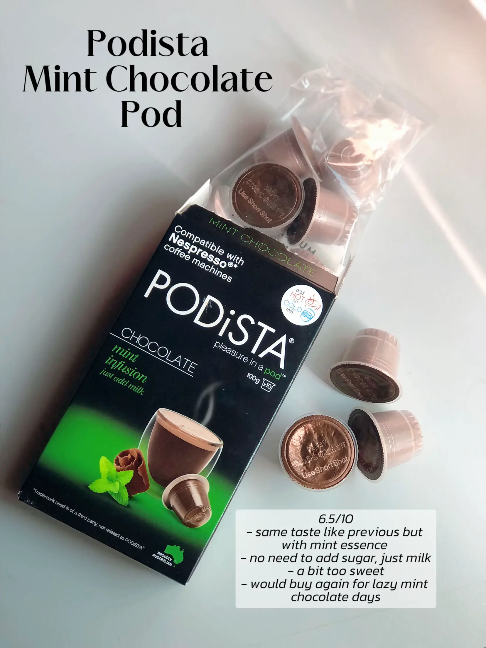 Hot Chocolate Nespresso Compatible Capsules Hot Cocoa Pods Mint 10 pod