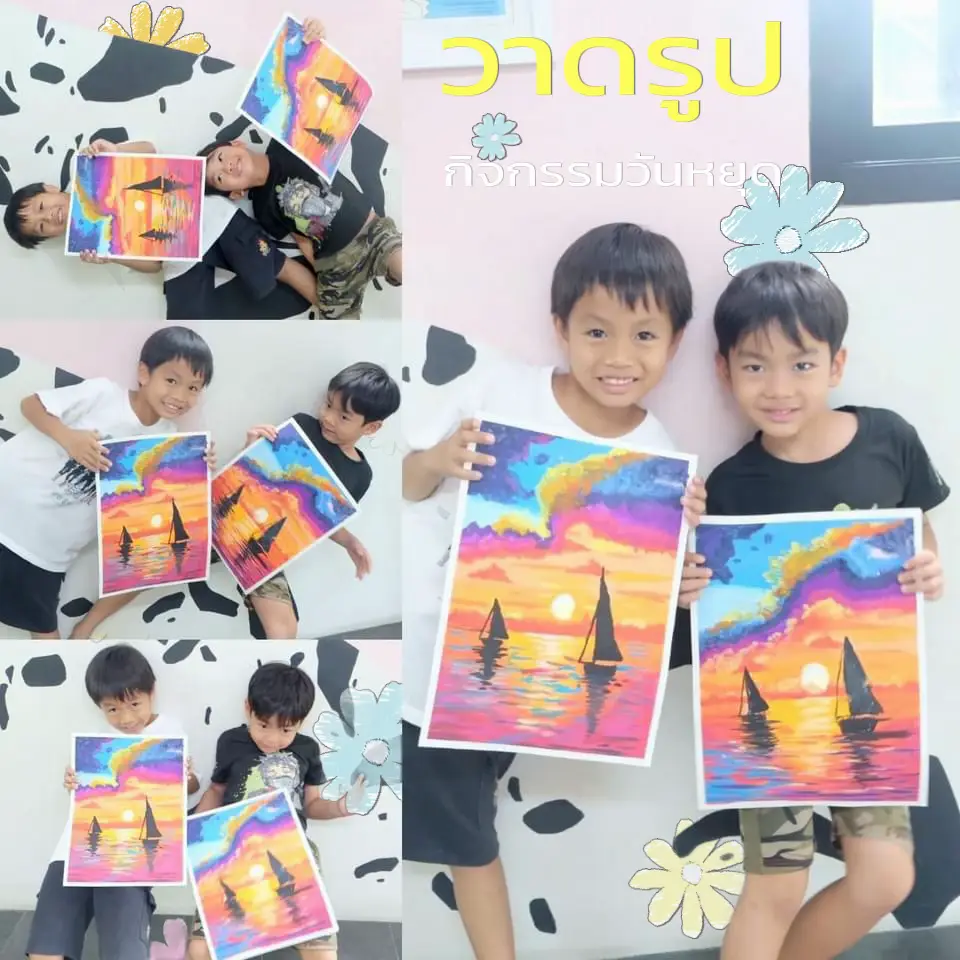 Today, Pansuk came to do painting activities with his best friends