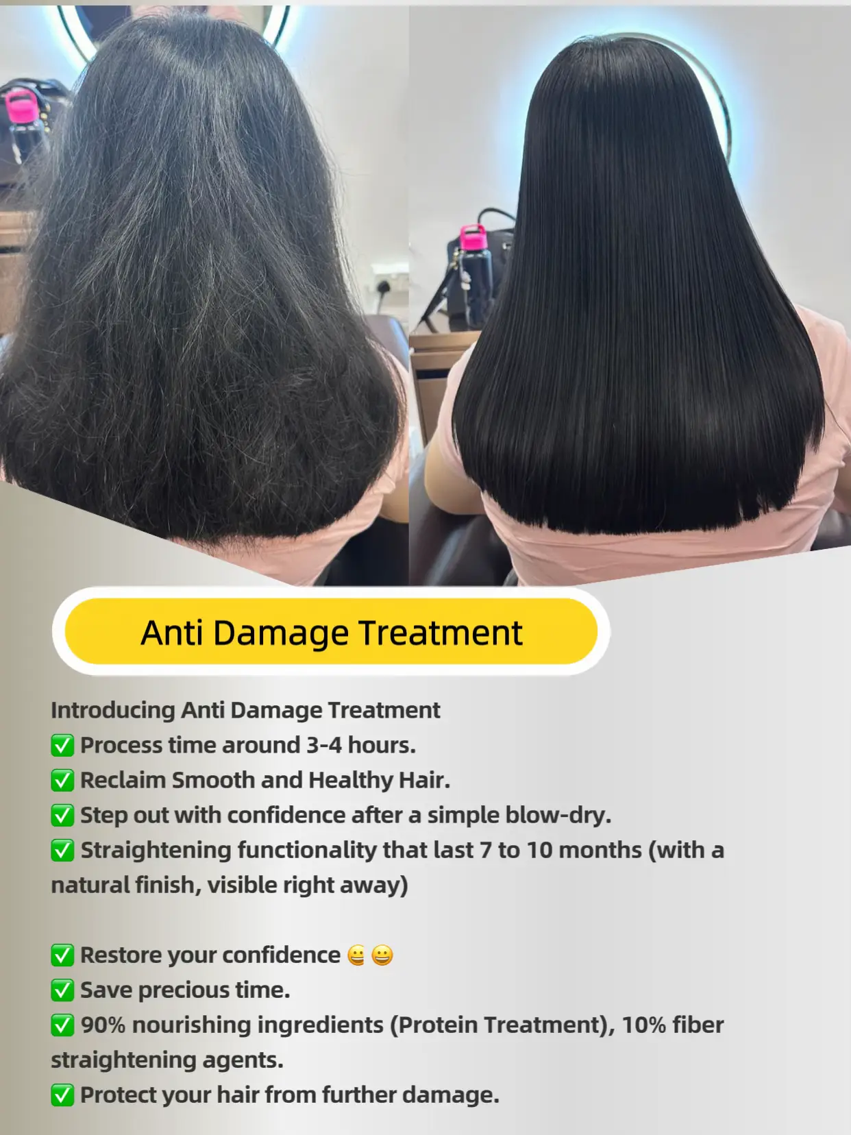 Protein treatment before straightening natural outlet hair