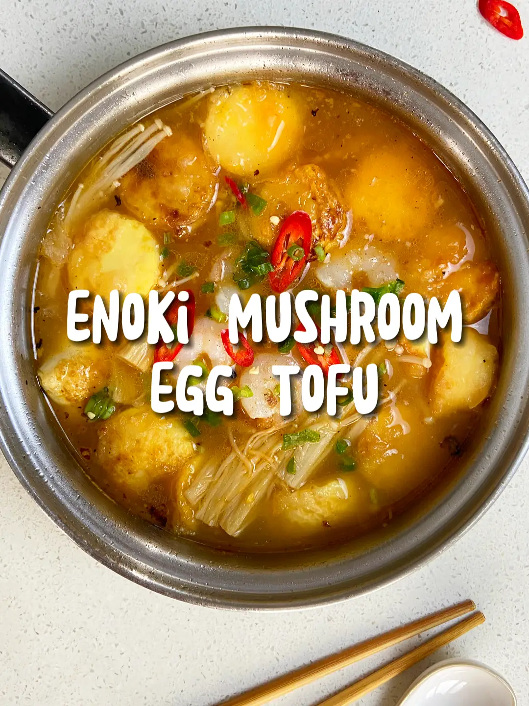 Enoki Mushroom Egg Tofu Recipe Video published by KellyCooks Lemon8