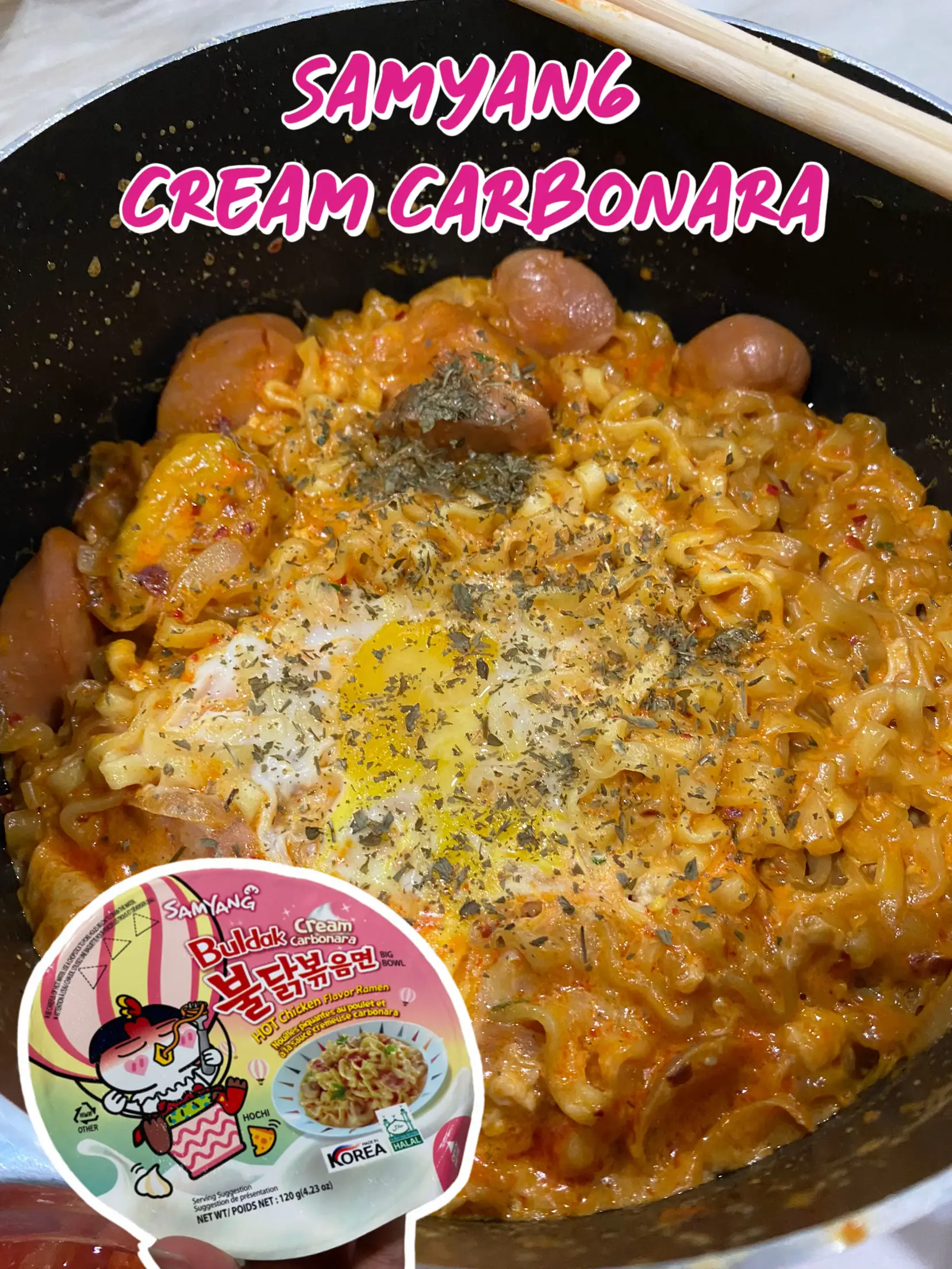 HOMEMADE] Buldak carbonara with mozzarella and steak : r/food