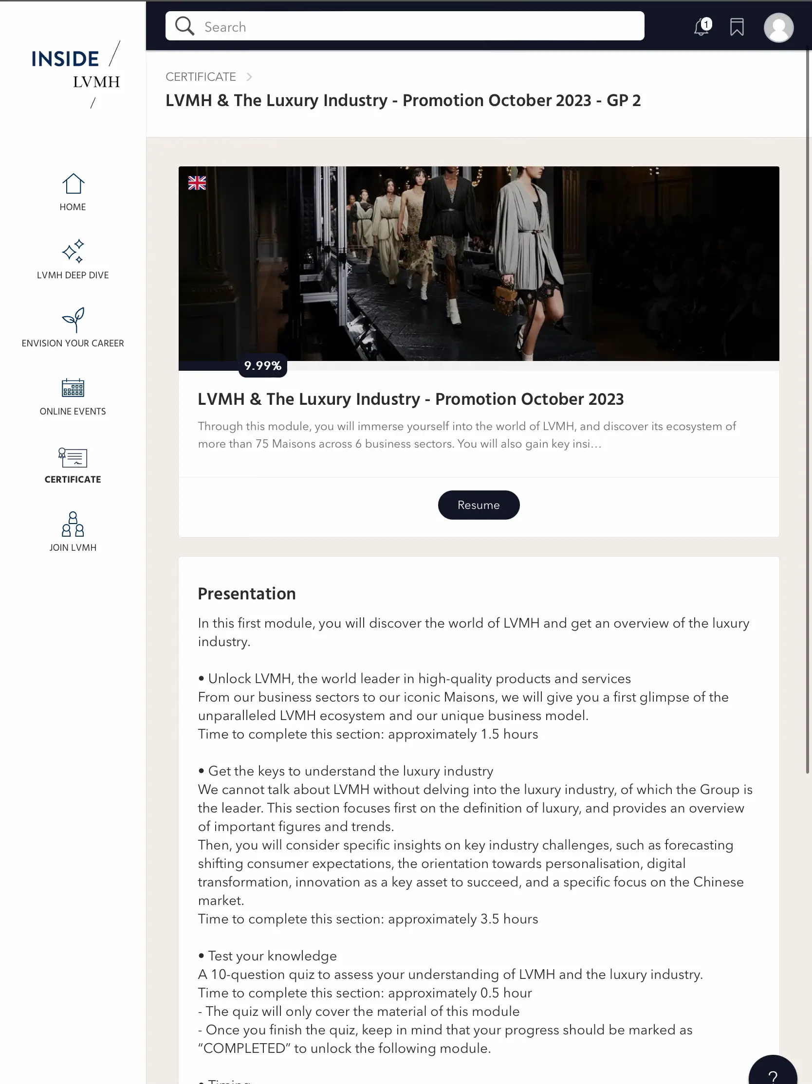 Discover the INSIDE LVMH Certificate