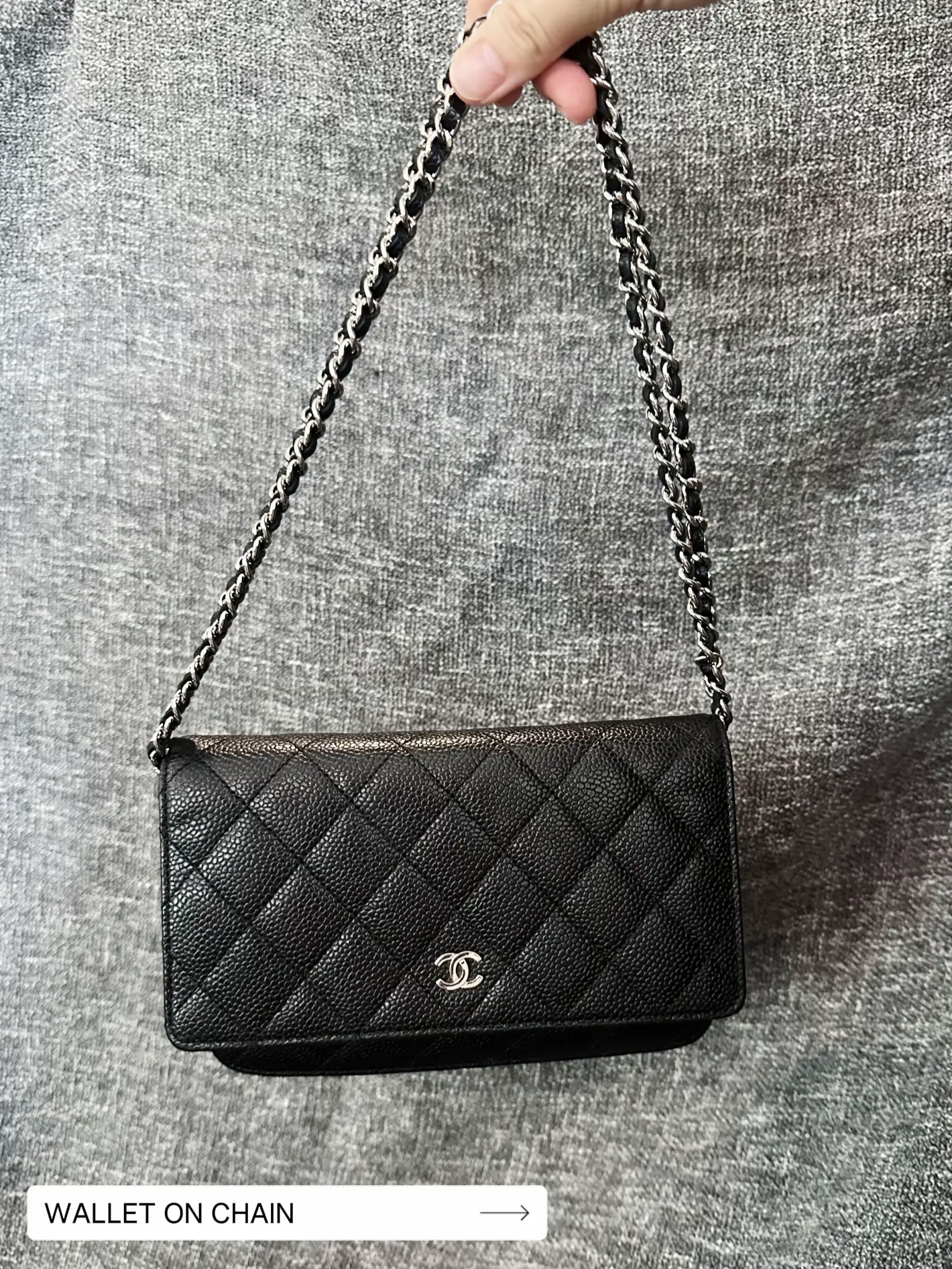 New Chanel Black Caviar Classic Chevron Quilted WOC Wallet on Chain Fl –  Boutique Patina
