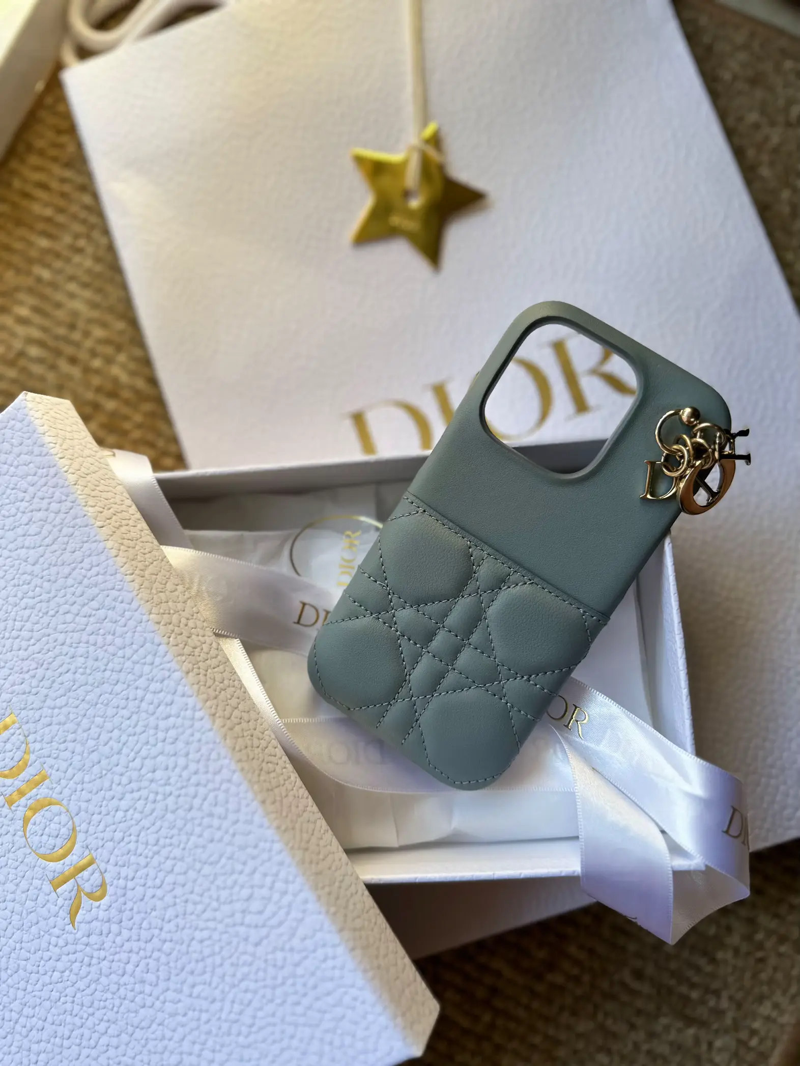 Lady Dior Cover for iPhone 14 Cloud Blue Cannage Lambskin