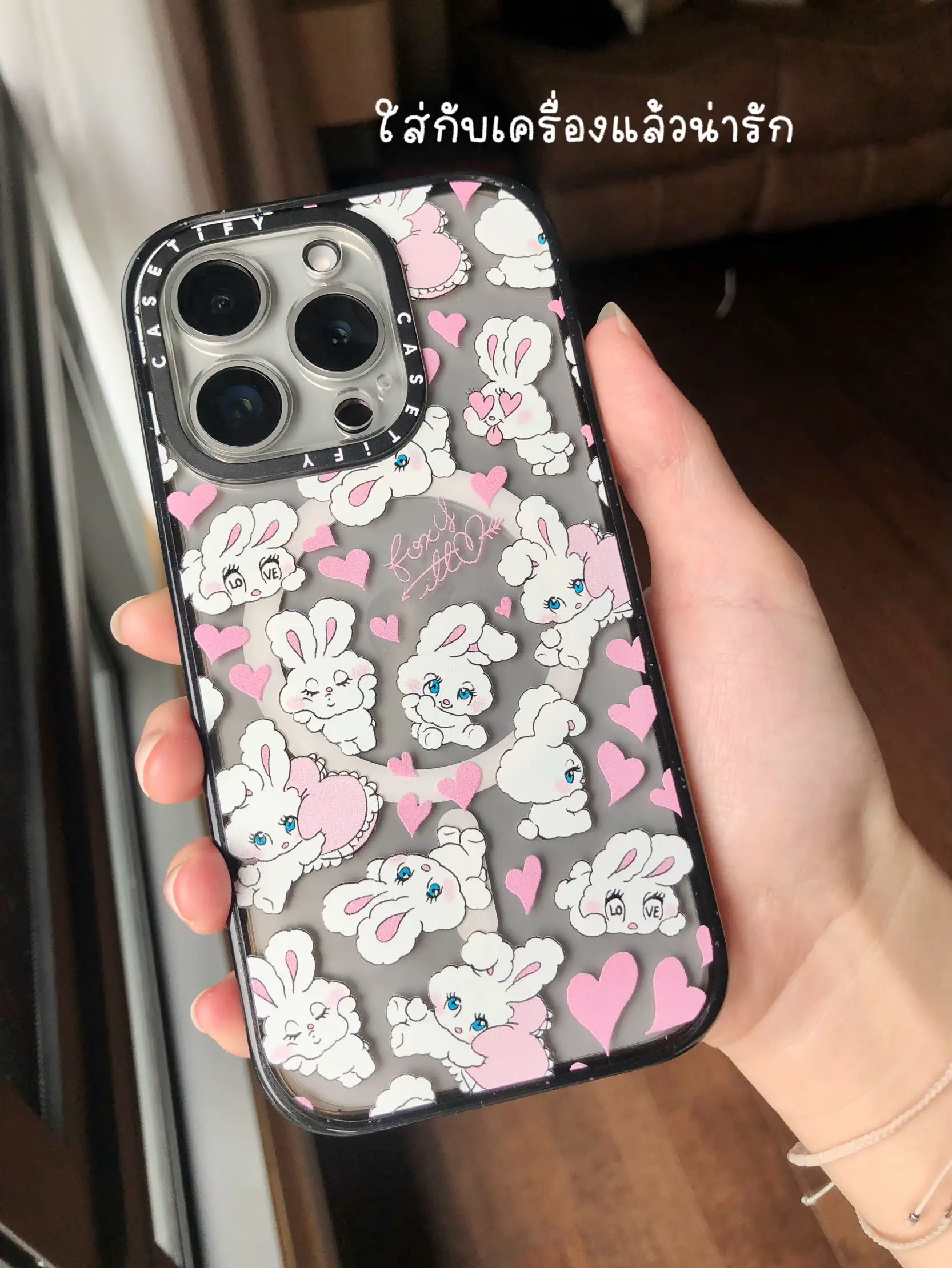 🌟クチコミCasetify x foxy🐰🎀ピンクハートバニー若いケース