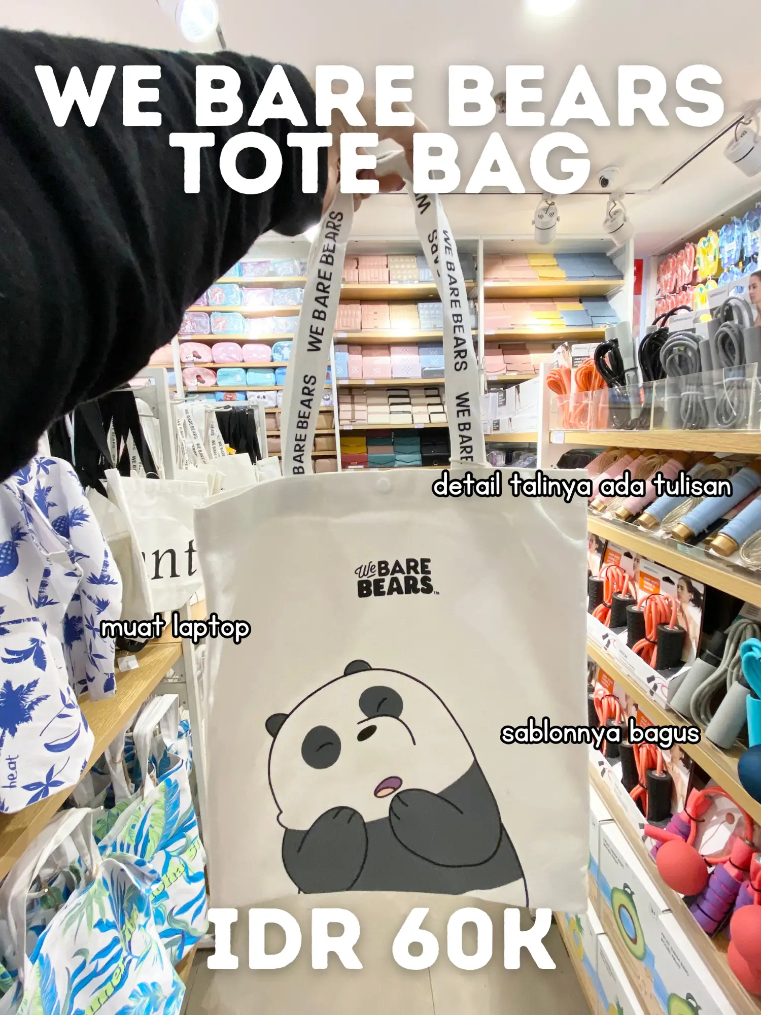 Miniso, Bags, Miniso We Bare Bears Tote Bag