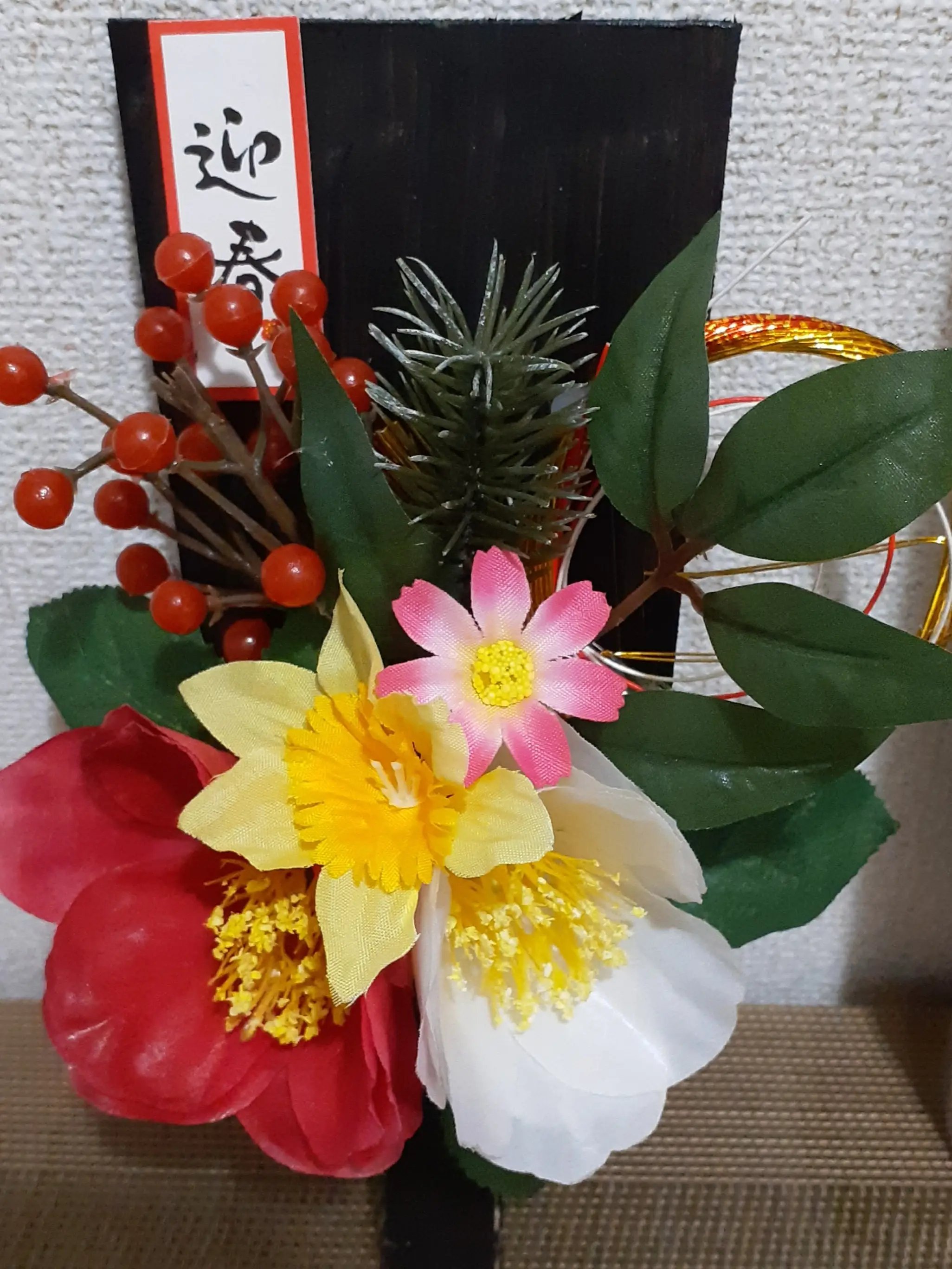 〈sample〉しめ縄 正月 しめ飾り handmade 〈紅白椿〉 sample〉しめ飾り しめ縄 正月 ハンドメイド 〈紅白椿〉