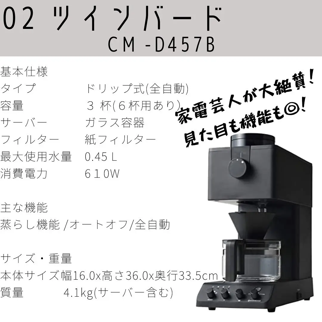 TWINBIRD Full Automatic Coffee Maker CM-D457B