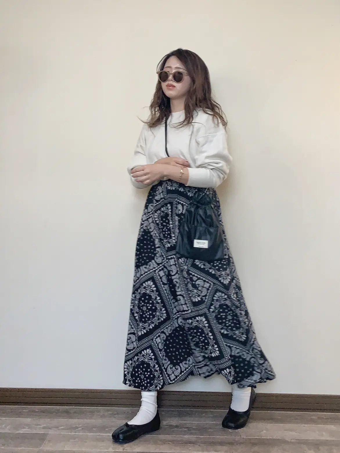 ✧︎ootd✧︎バンダナ柄スカートでモノトーンコーデ♪ | Miiが投稿した