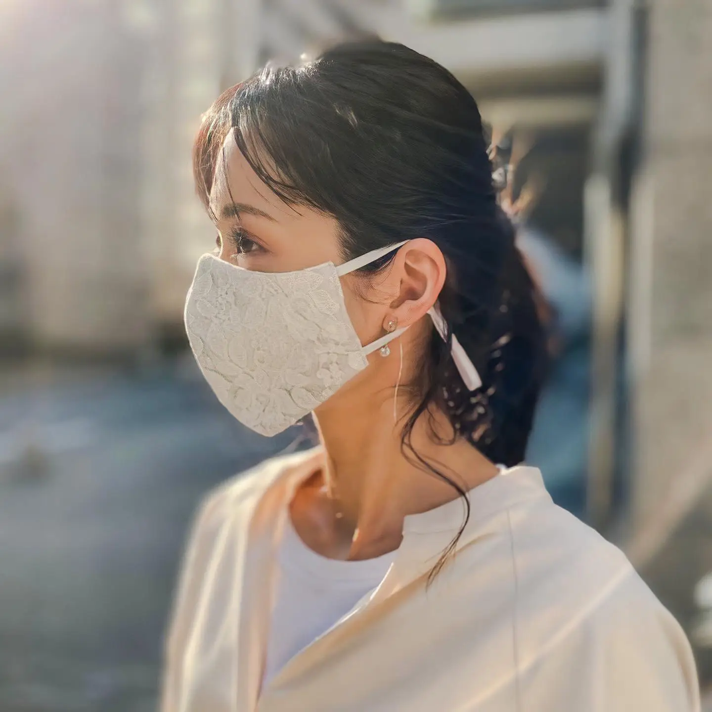 夏デザイン 2way目元華やか不織布マスクカバー 花沢山チュールレース 