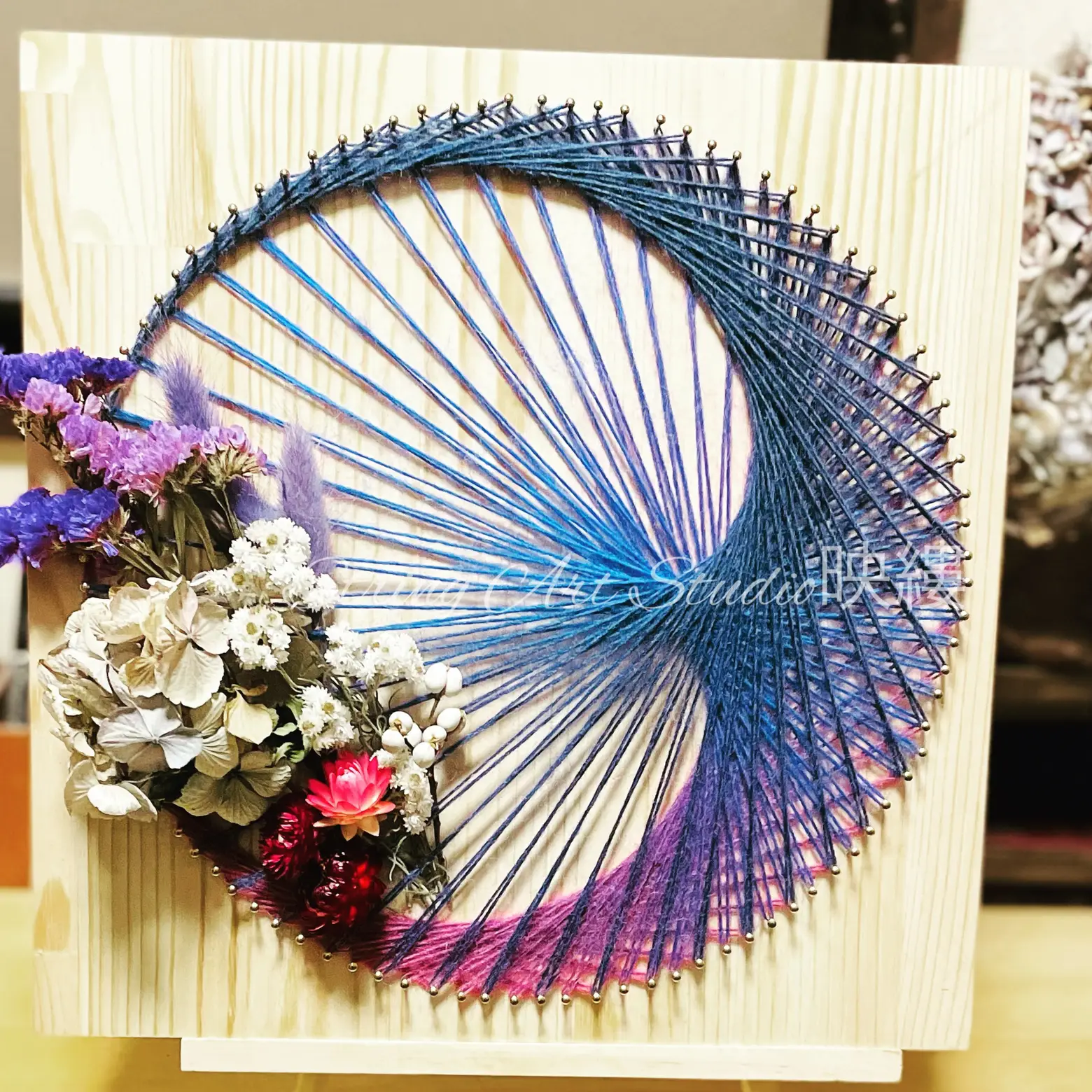 シーグラスアート 花 蝶々 ドライフラワー  紫 青  ２枚セット