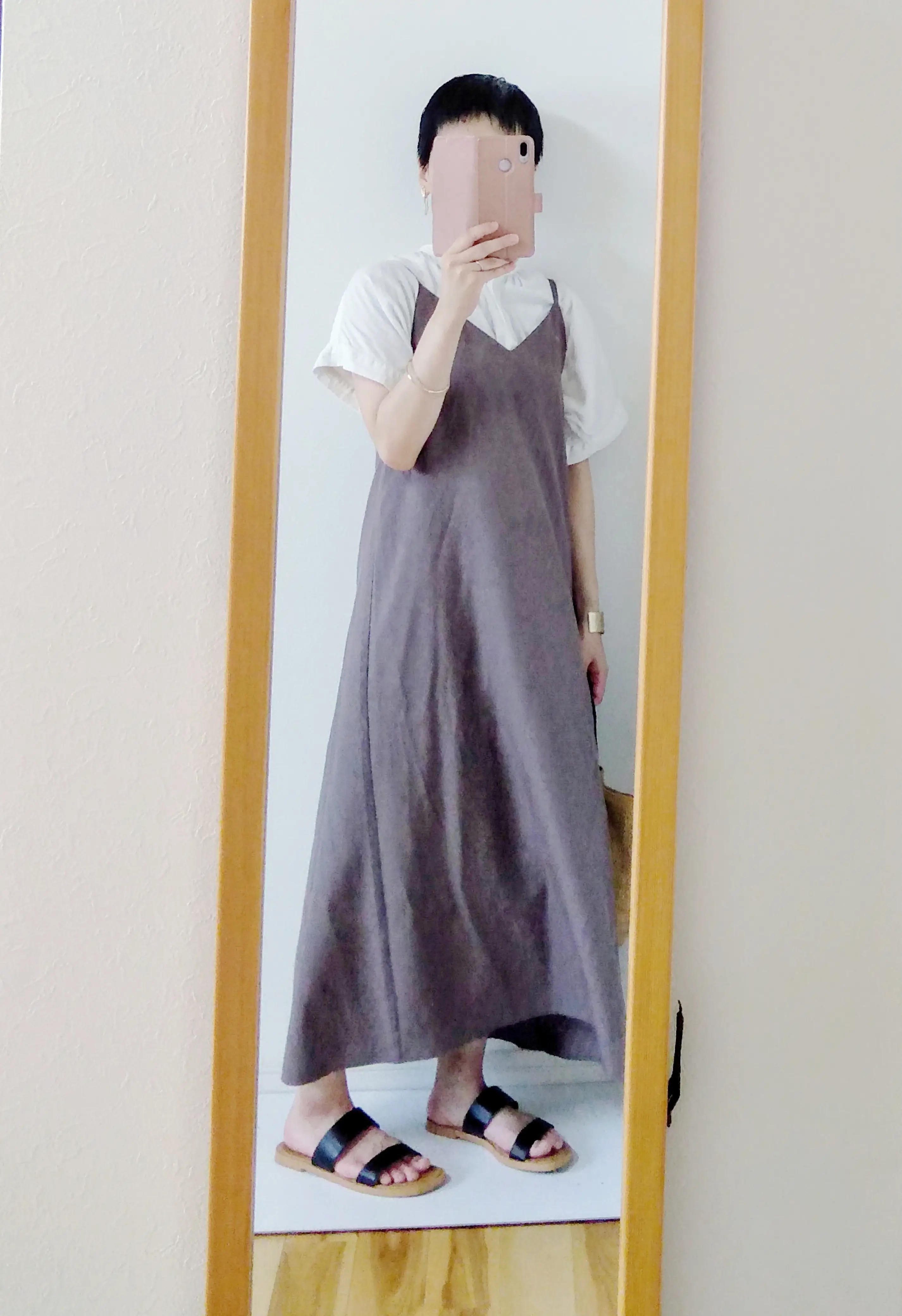 ✨涼しい生地✨ブラウン✨ふわふわギンガムチェックワンピース✨