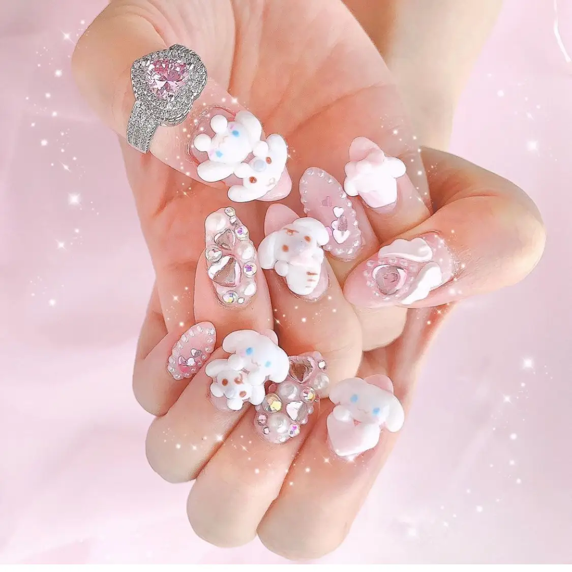 Sanrio Cinnamoroll Pink and White Coquette French Tip Press on Nails With  Charms 