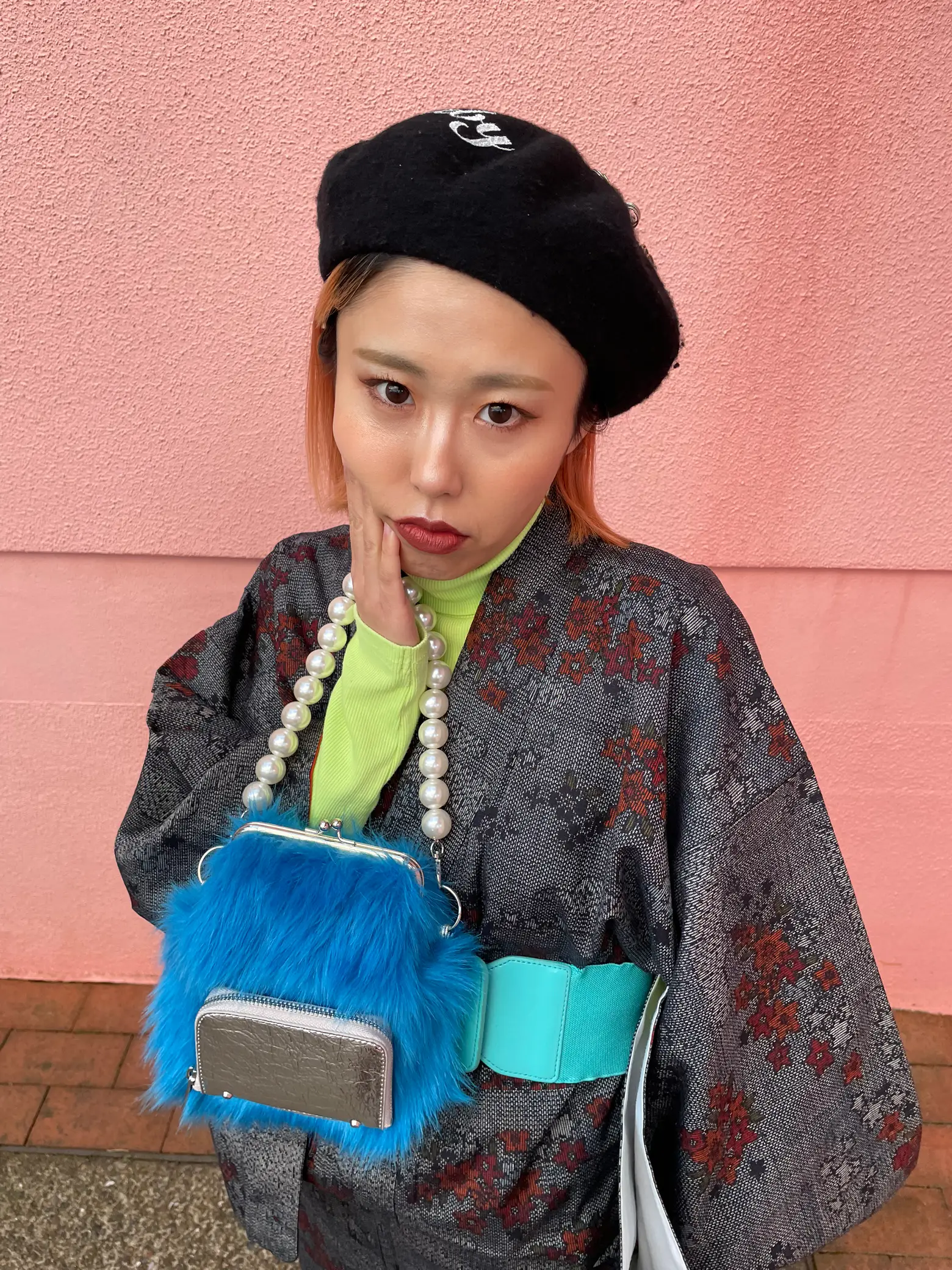ベレー✖️ベルトに紬でカジュアル着物コーデ🗻🦋💙 | ASAMY_アサミィ