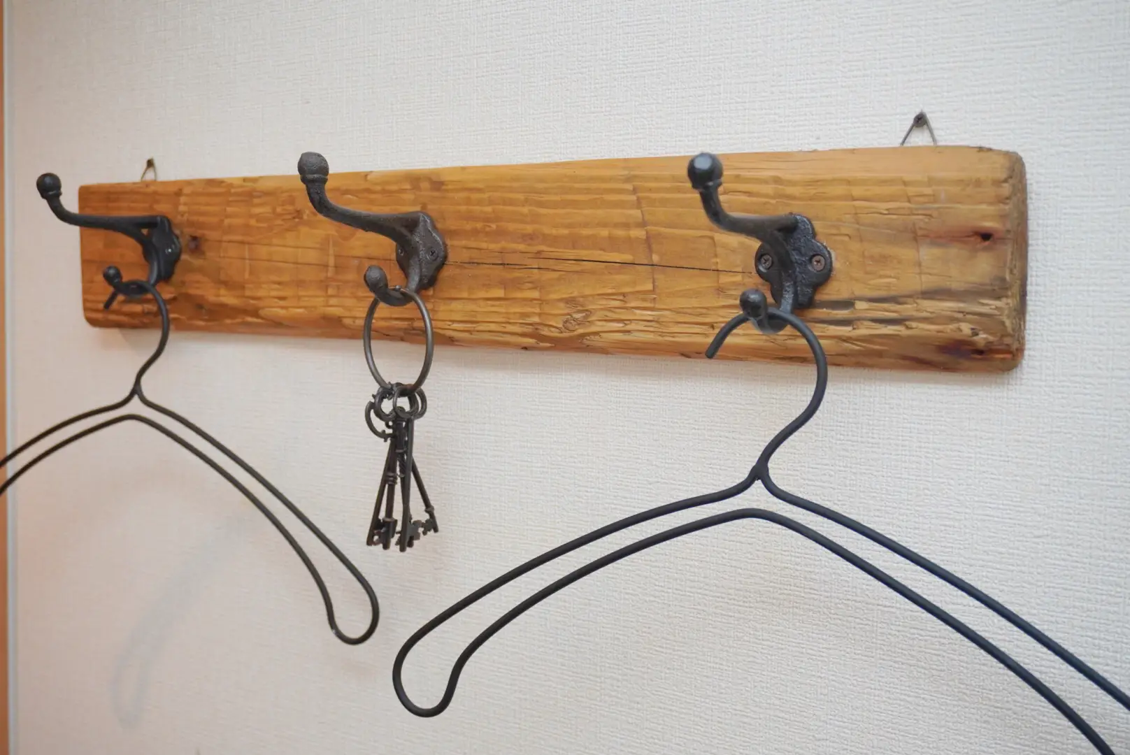 Vintage French Wood Coat Rack With Wire Hooks 