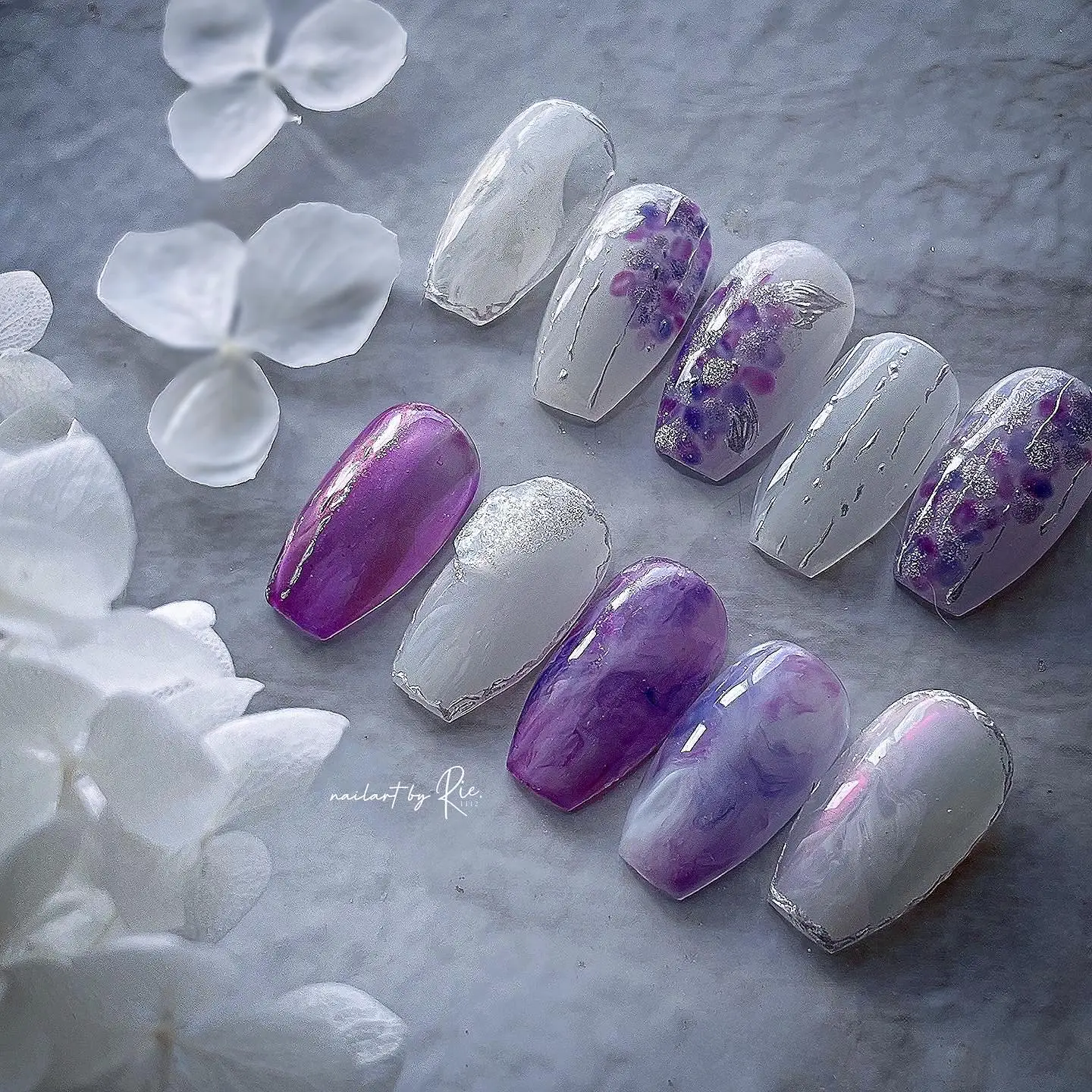 紫マグネット 紫陽花ネイルチップ - ネイルチップ・付け爪