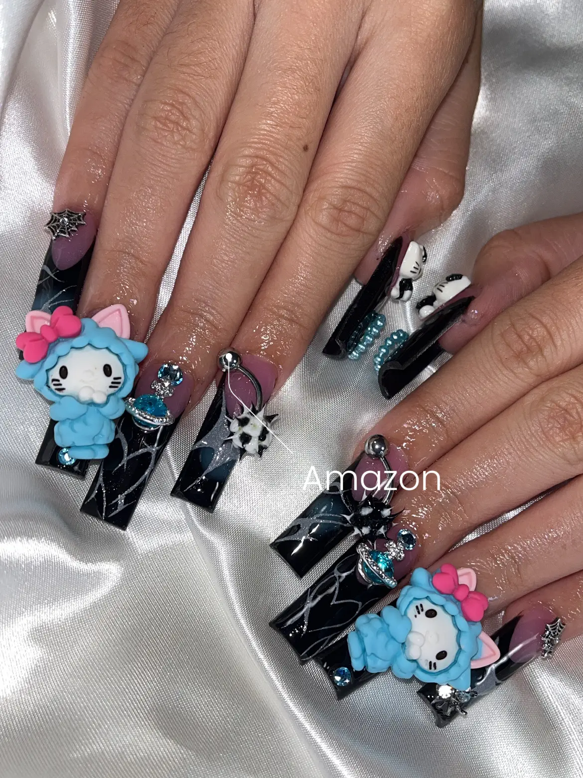 Hello kitty charm nails  Hello kitty nails art, Hello kitty nails